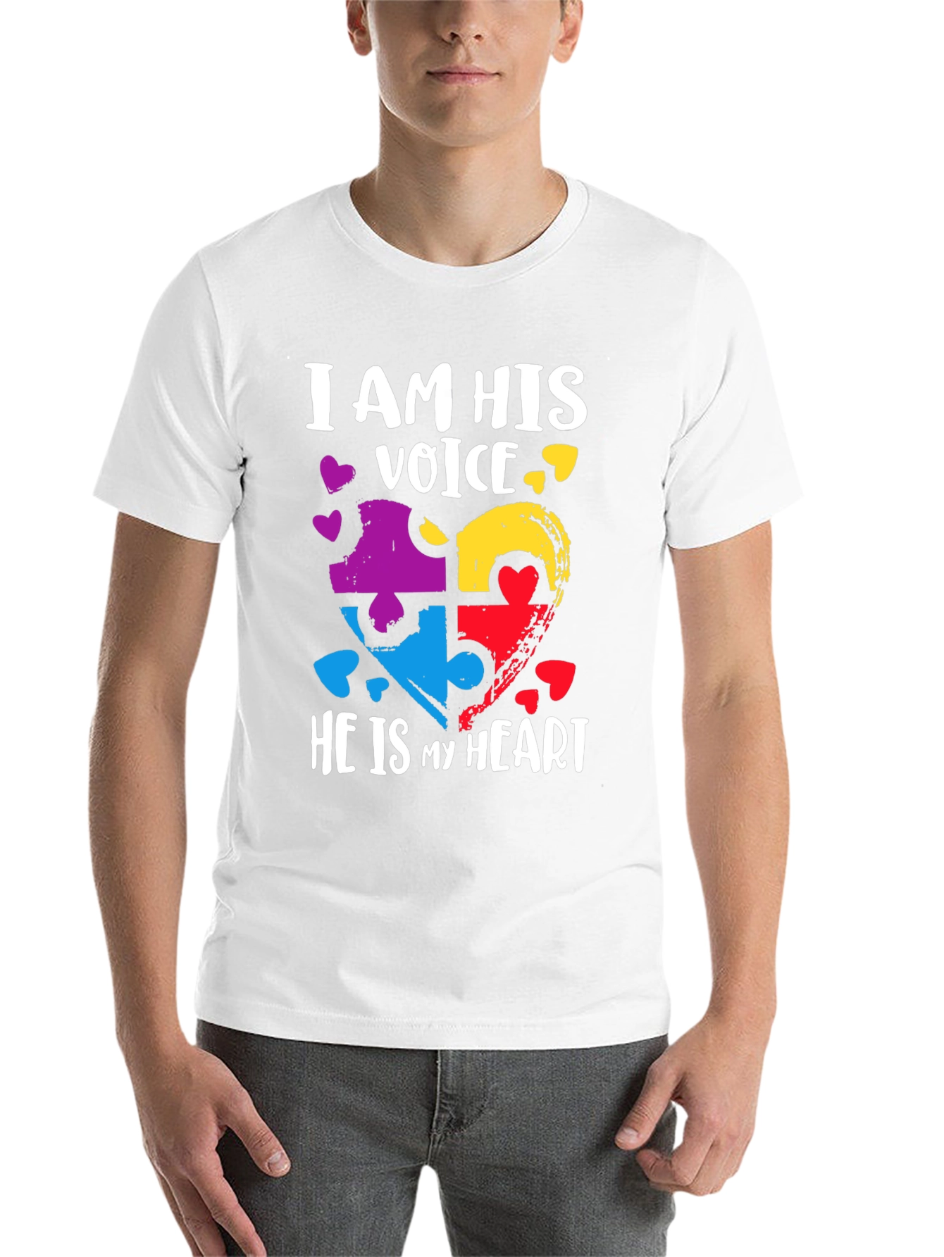 Black Autism Awareness Heart Puzzle T-Shirt view 14