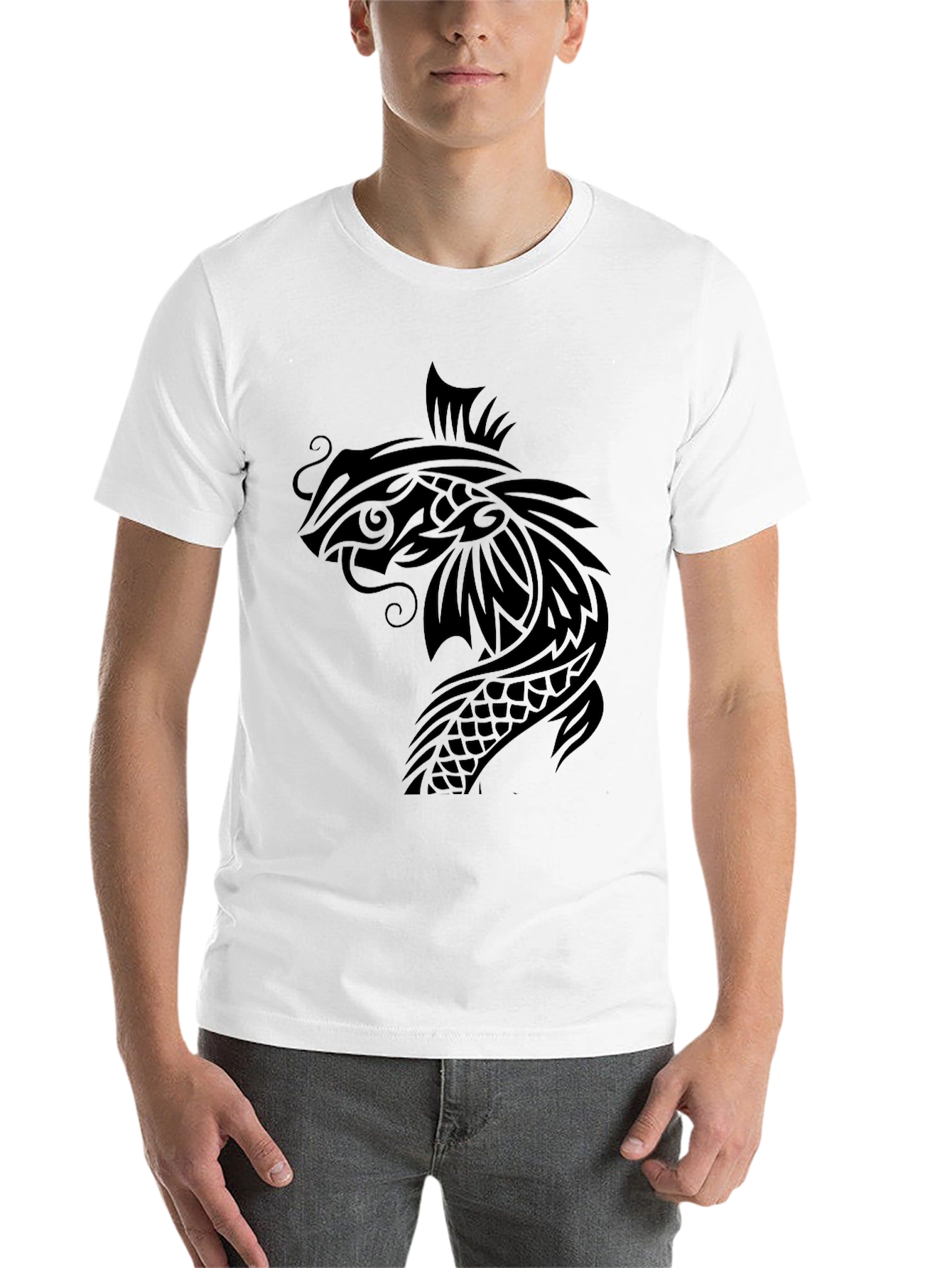 Black Koi Fish Graphic Tee - Black Cotton T-Shirt view 14