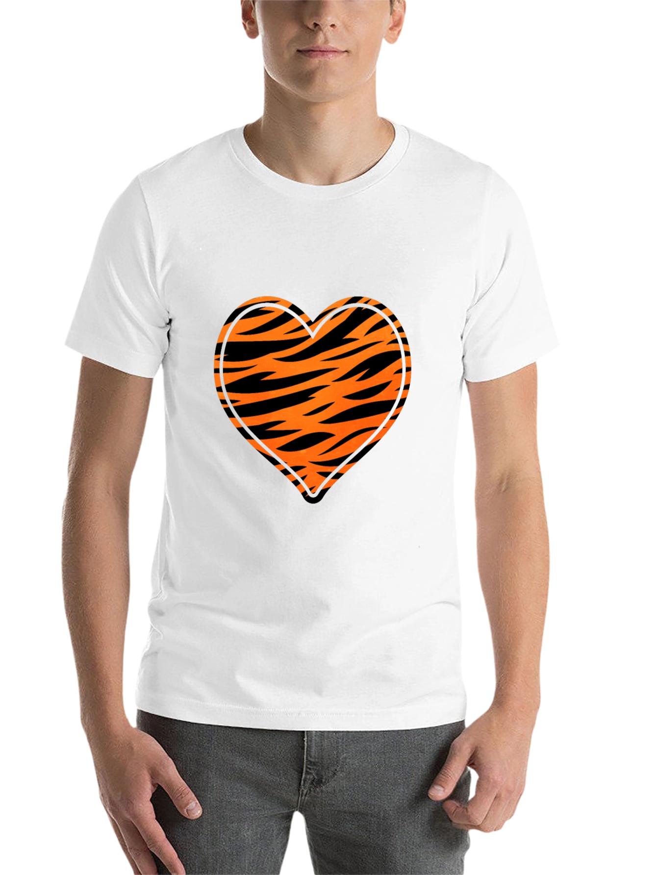Black Tiger Stripe Heart Graphic Black T-Shirt view 14