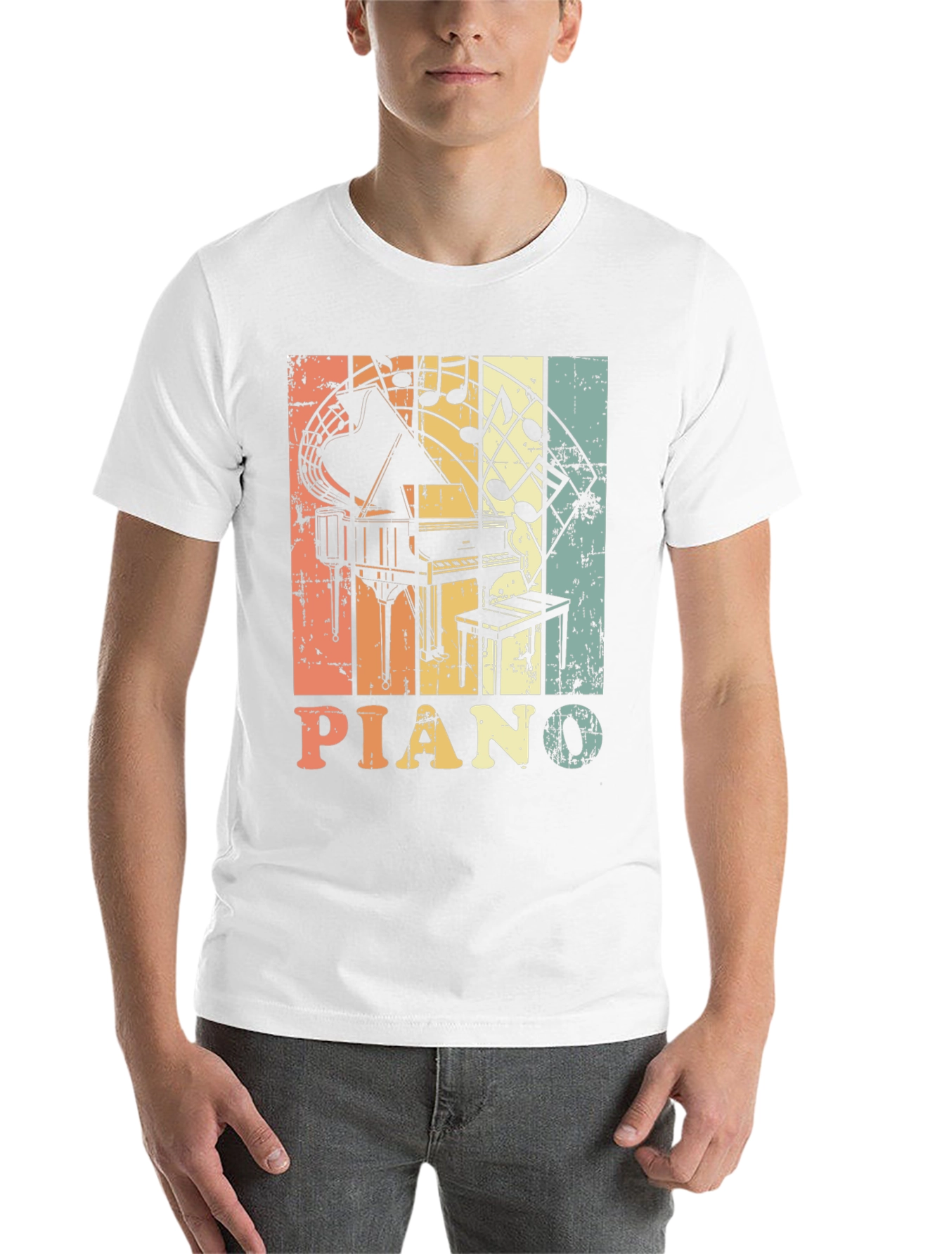Black Retro Piano Music Notes Graphic T-Shirt view 14