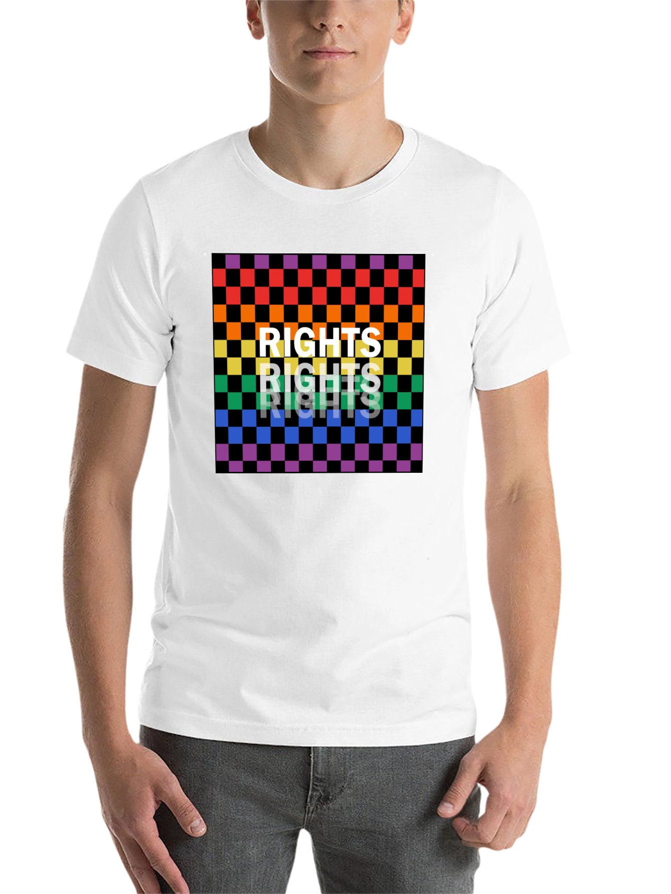 Black Rights Rainbow Checkered Graphic Tee view 14
