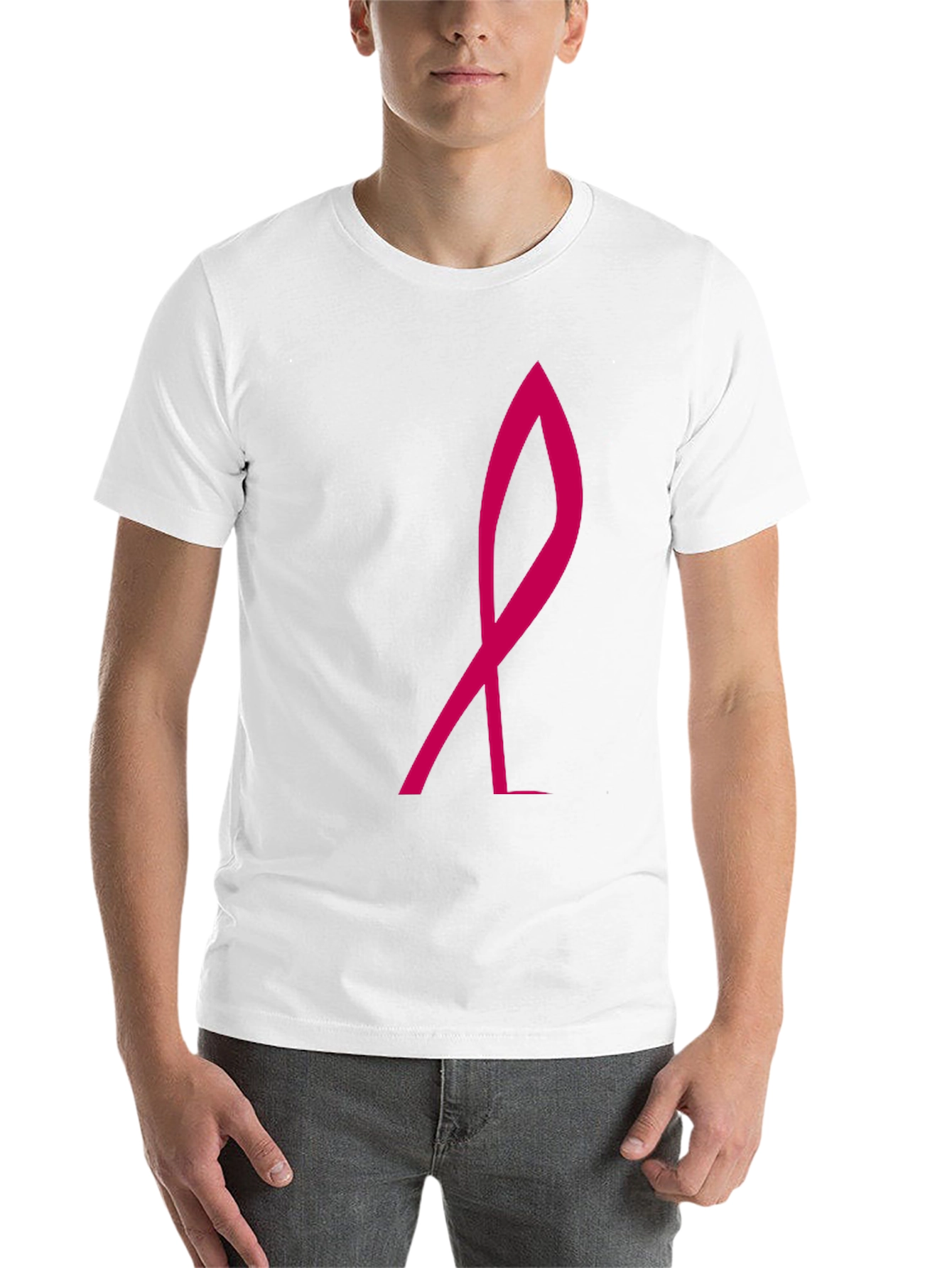 Black Stylish Black Tee with Pink Ribbon Graphic view 14