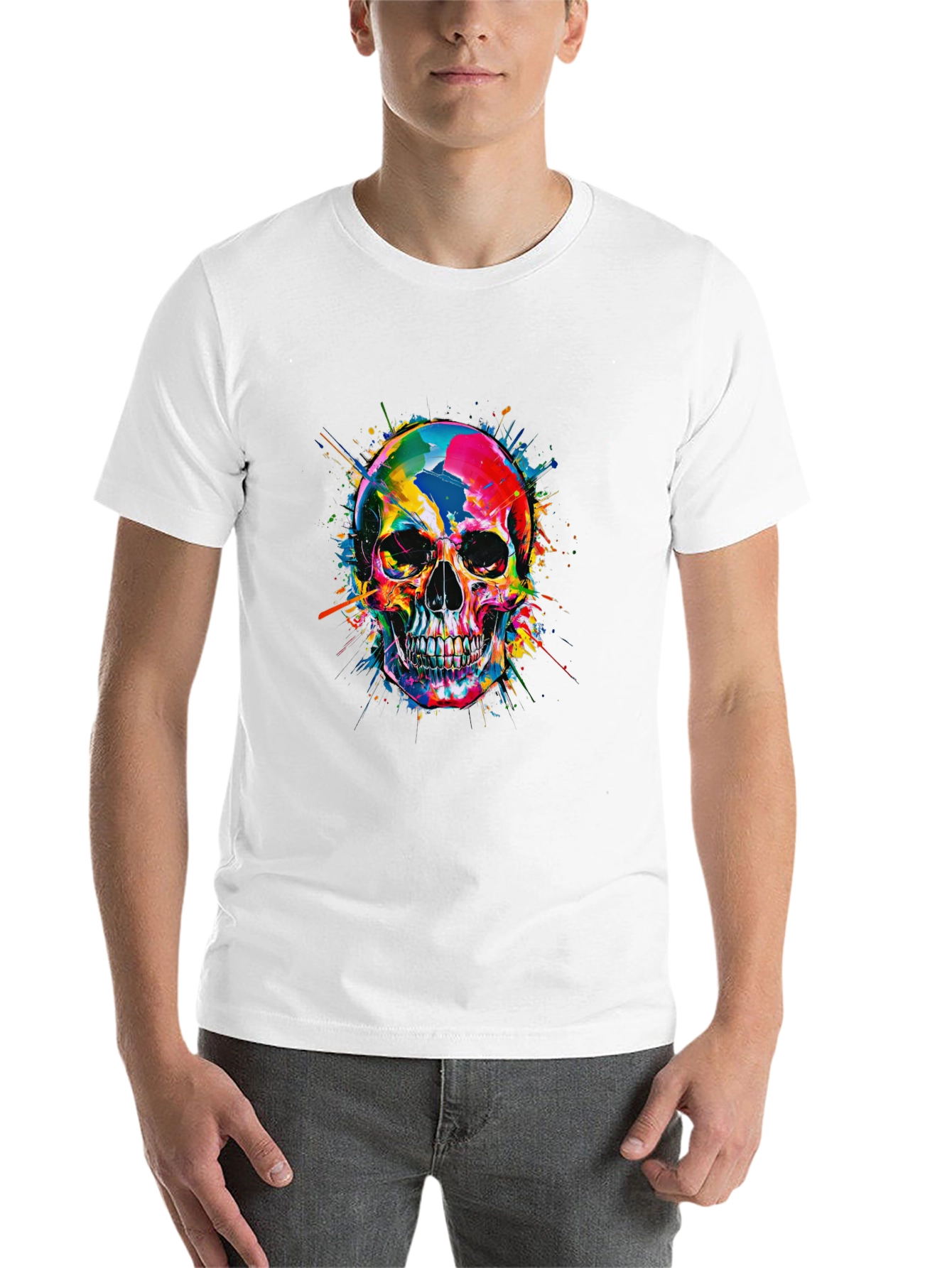 Black Colorful Skull Graphic Print Black T-Shirt view 14