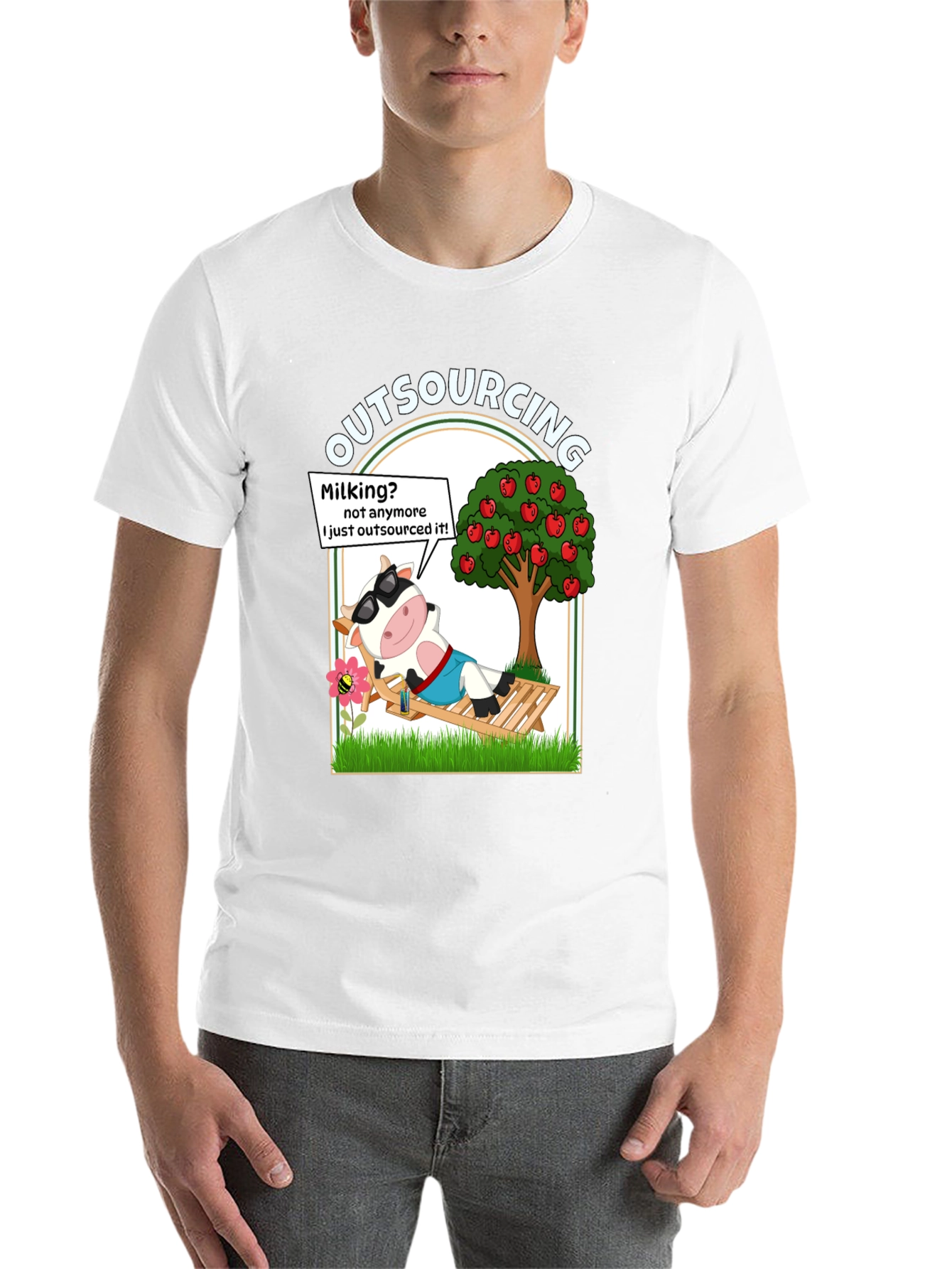 Black Outsourcing Cow T-Shirt - Funny Lazy Farm Animal Tee view 14
