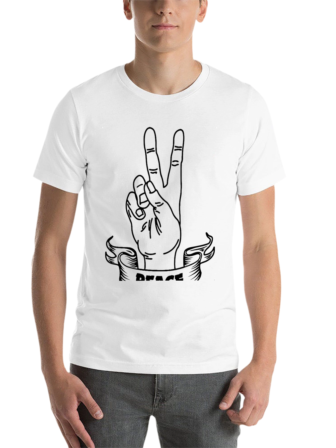 Black Peace Sign Graphic Tee - Black Cotton T-Shirt view 14