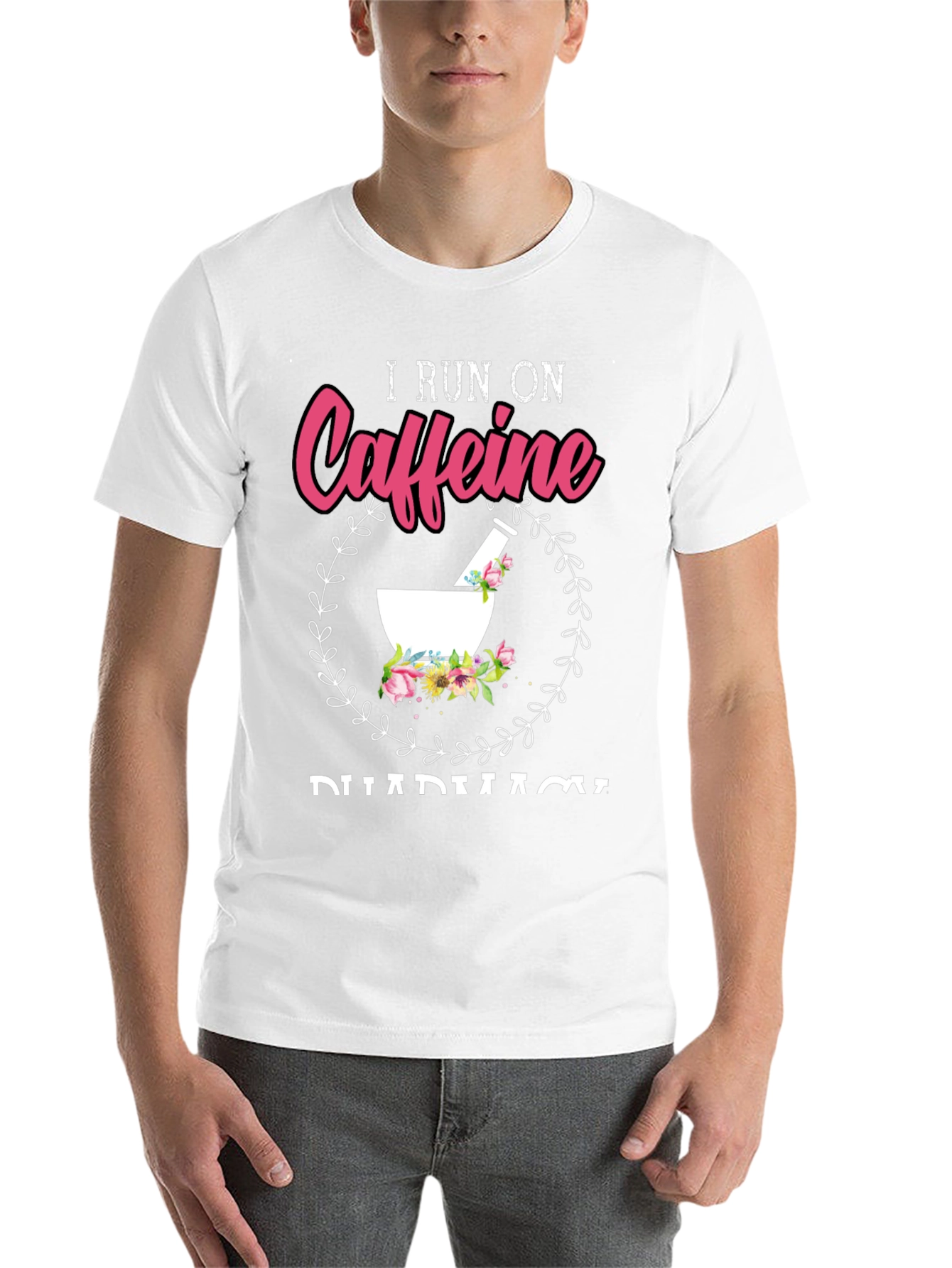 Black I Run On Caffeine Pharmacy T-Shirt view 14