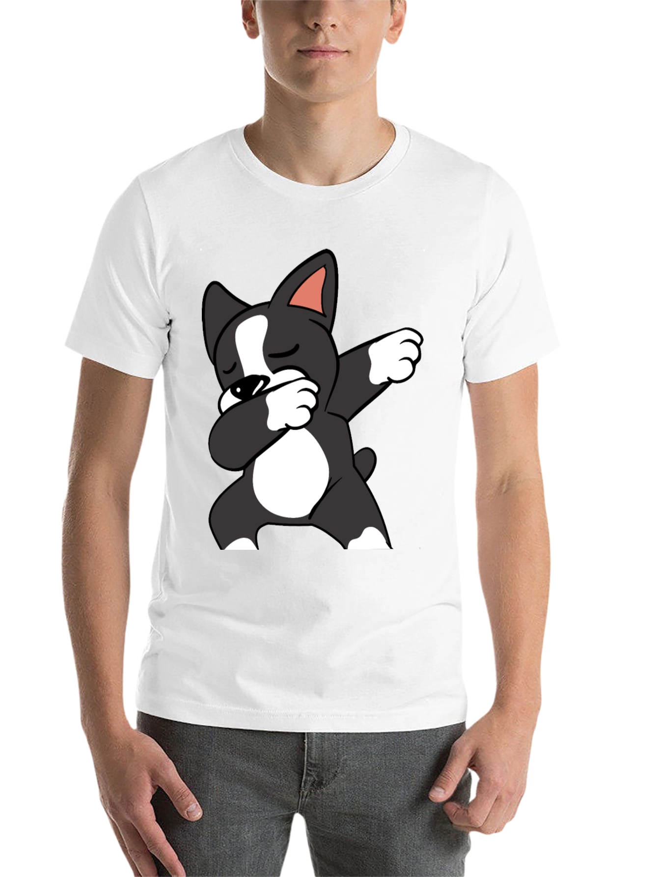 Black Dabbing Dog Graphic Tee - Black Cotton T-Shirt view 14