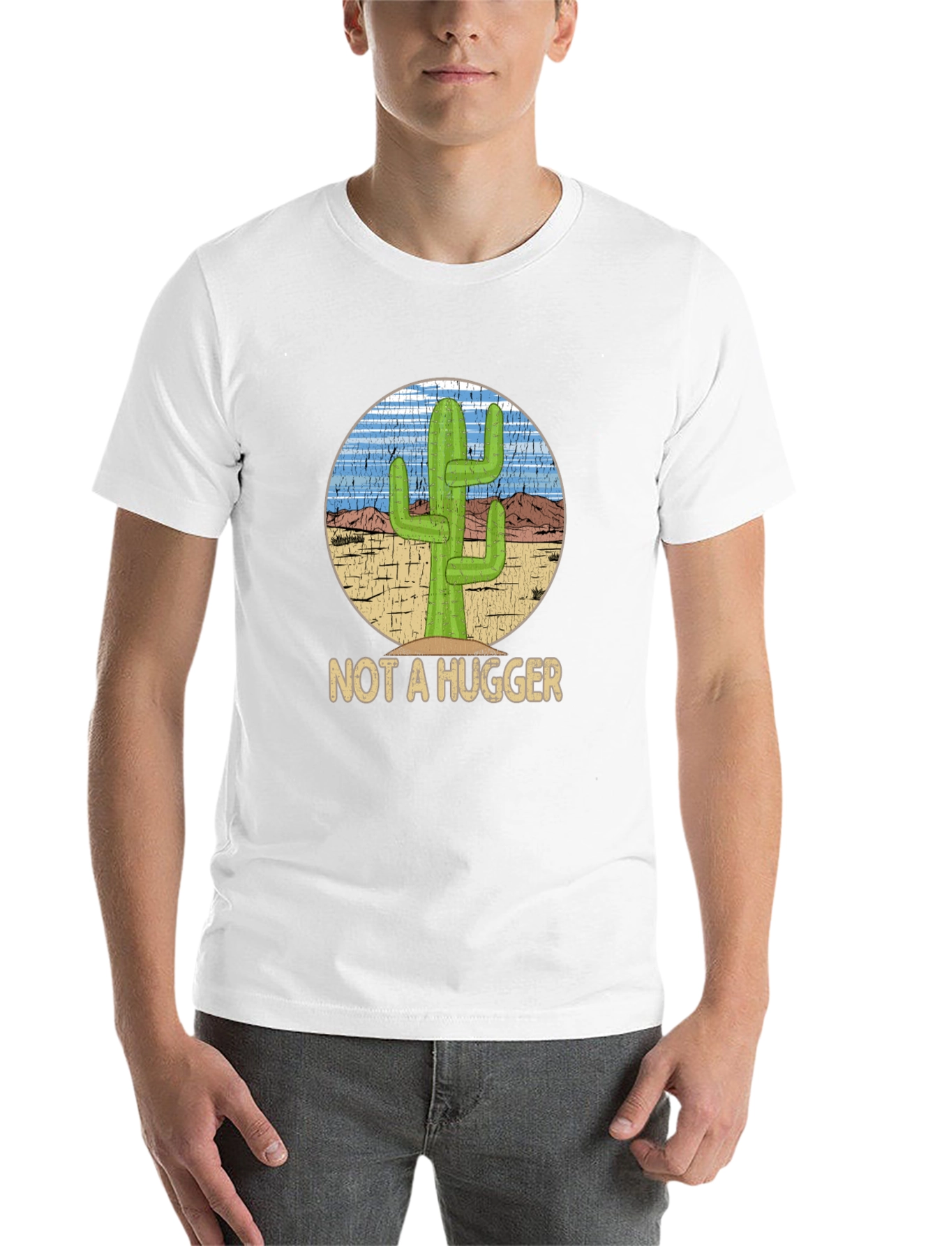 Black Not A Hugger Cactus Graphic T-Shirt - Funny Desert Tee view 14