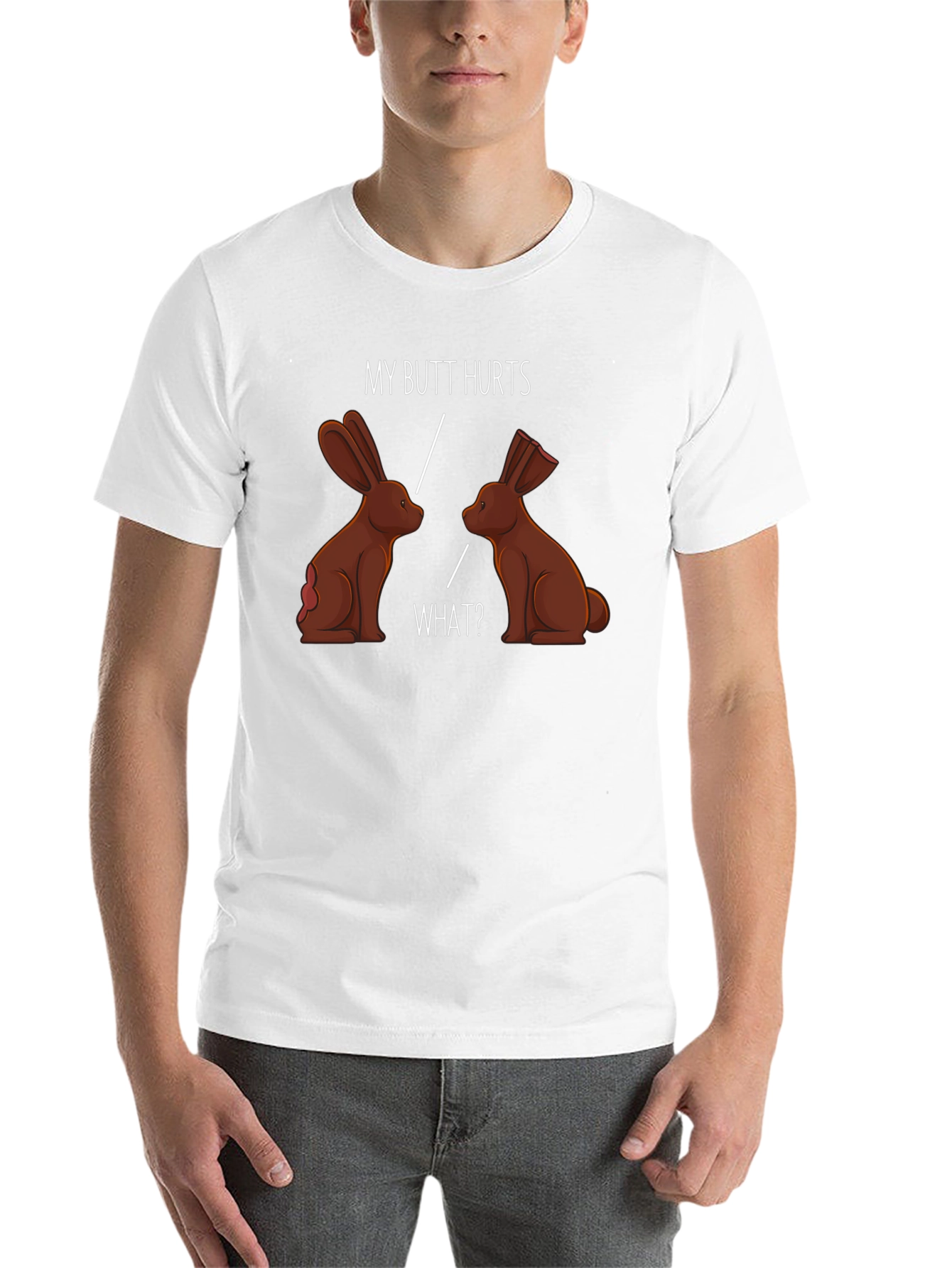 Black Funny My Butt Hurts Chocolate Bunny T-Shirt view 14