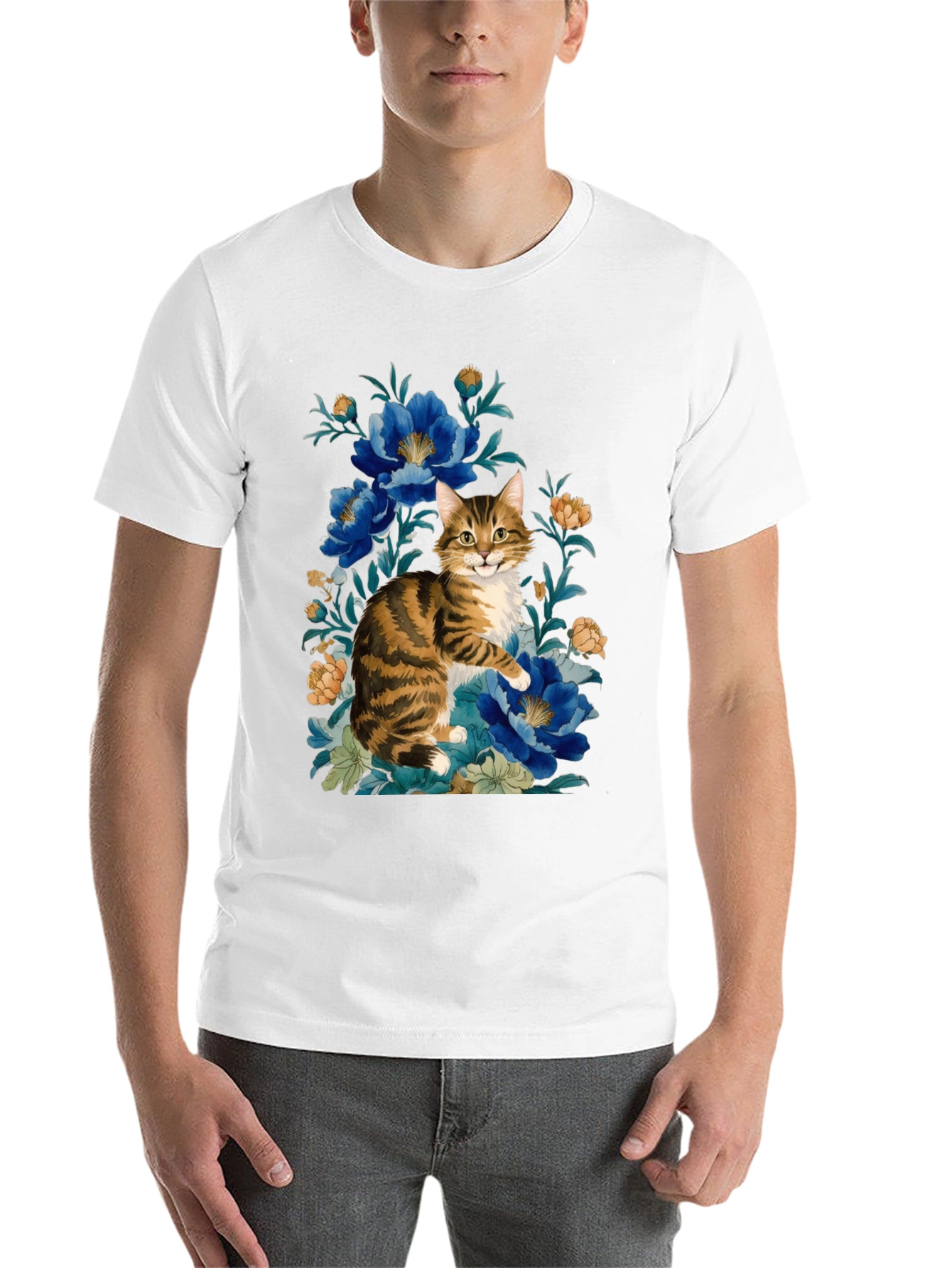 Black Floral Cat Graphic Tee - Soft Cotton Blend view 14