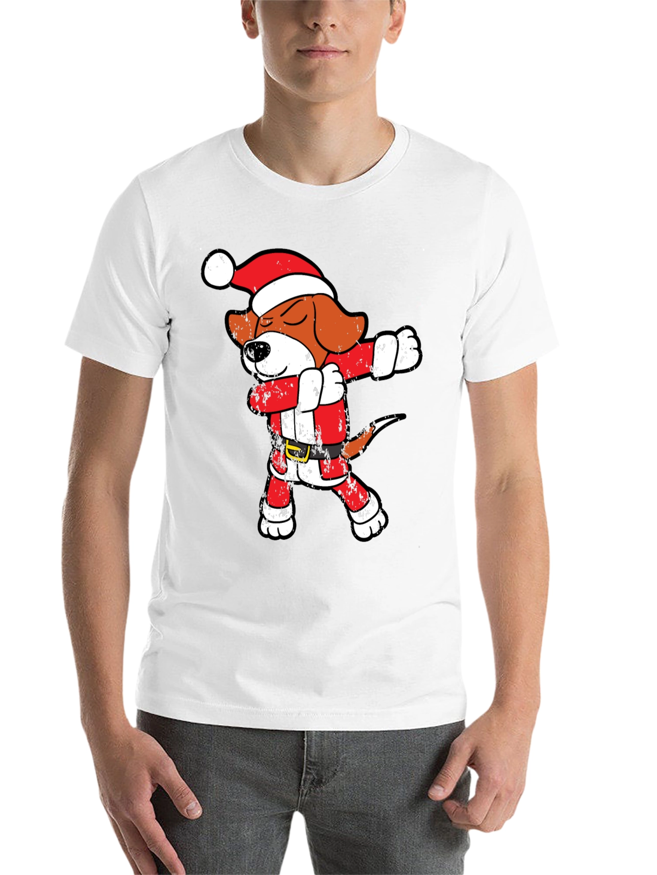 Black Dabbing Santa Beagle T-Shirt view 14