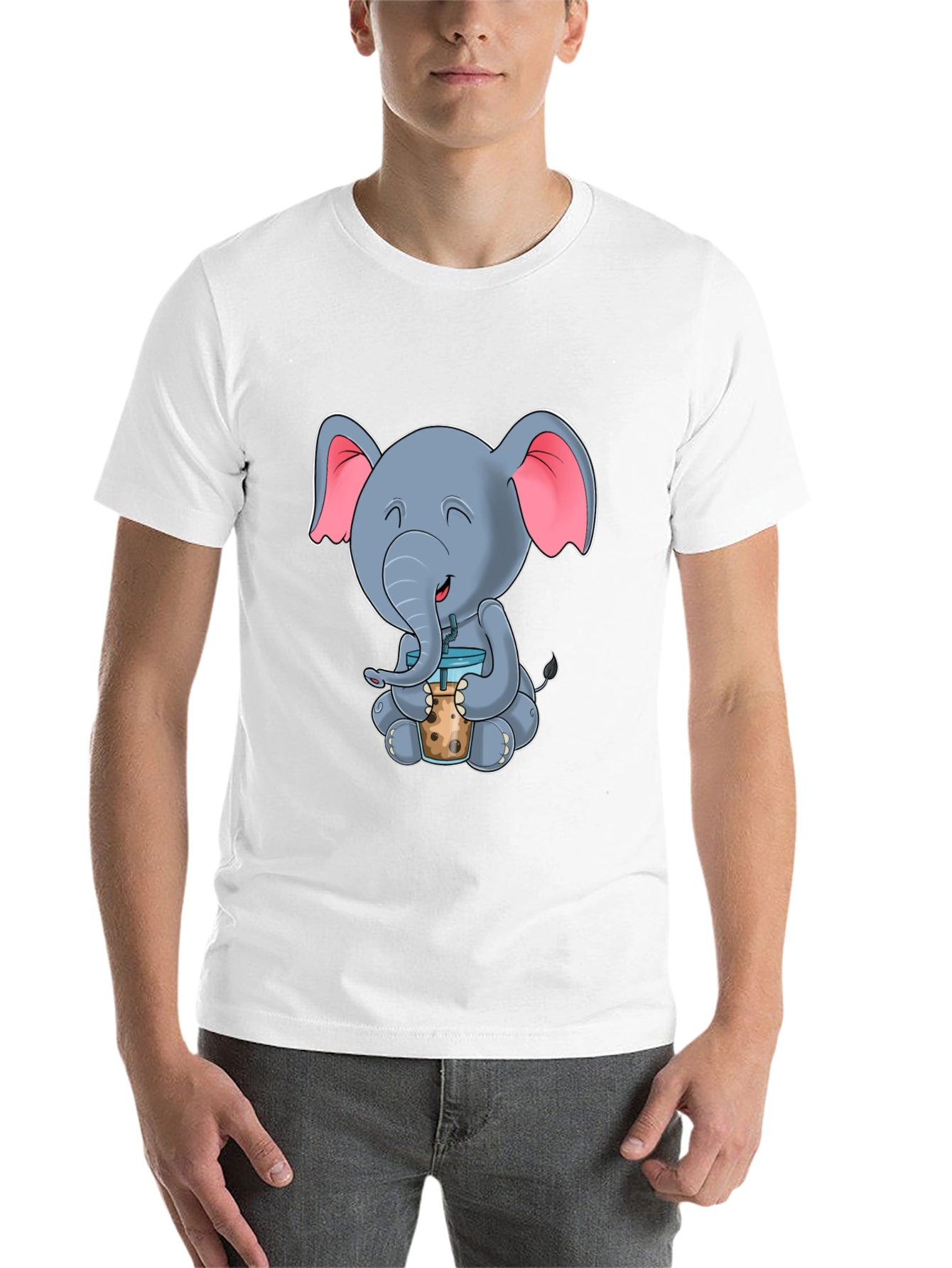 Black Cute Elephant Bubble Tea Graphic Tee view 14