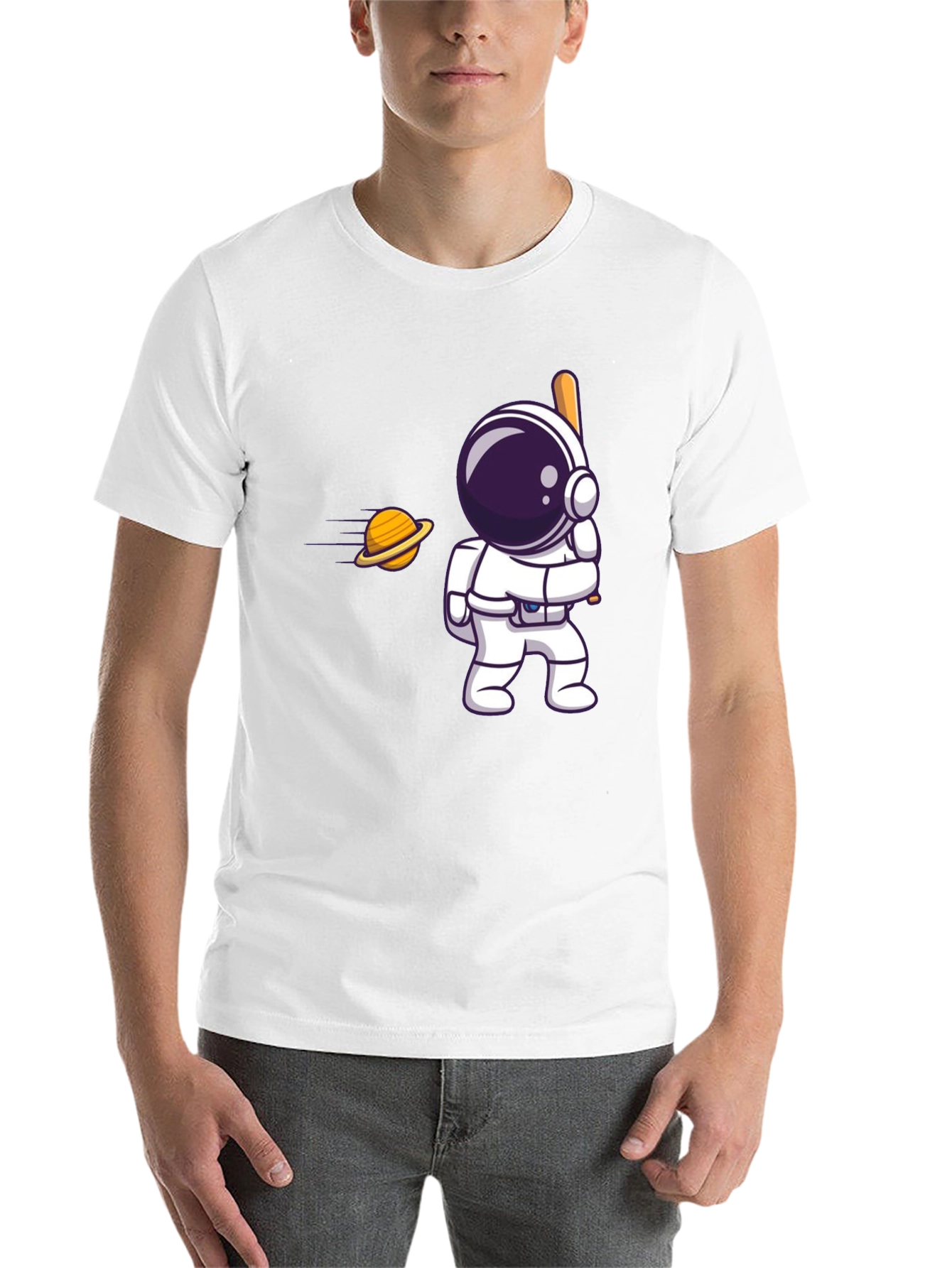 Black Astronaut Hitting Saturn T-Shirt view 14