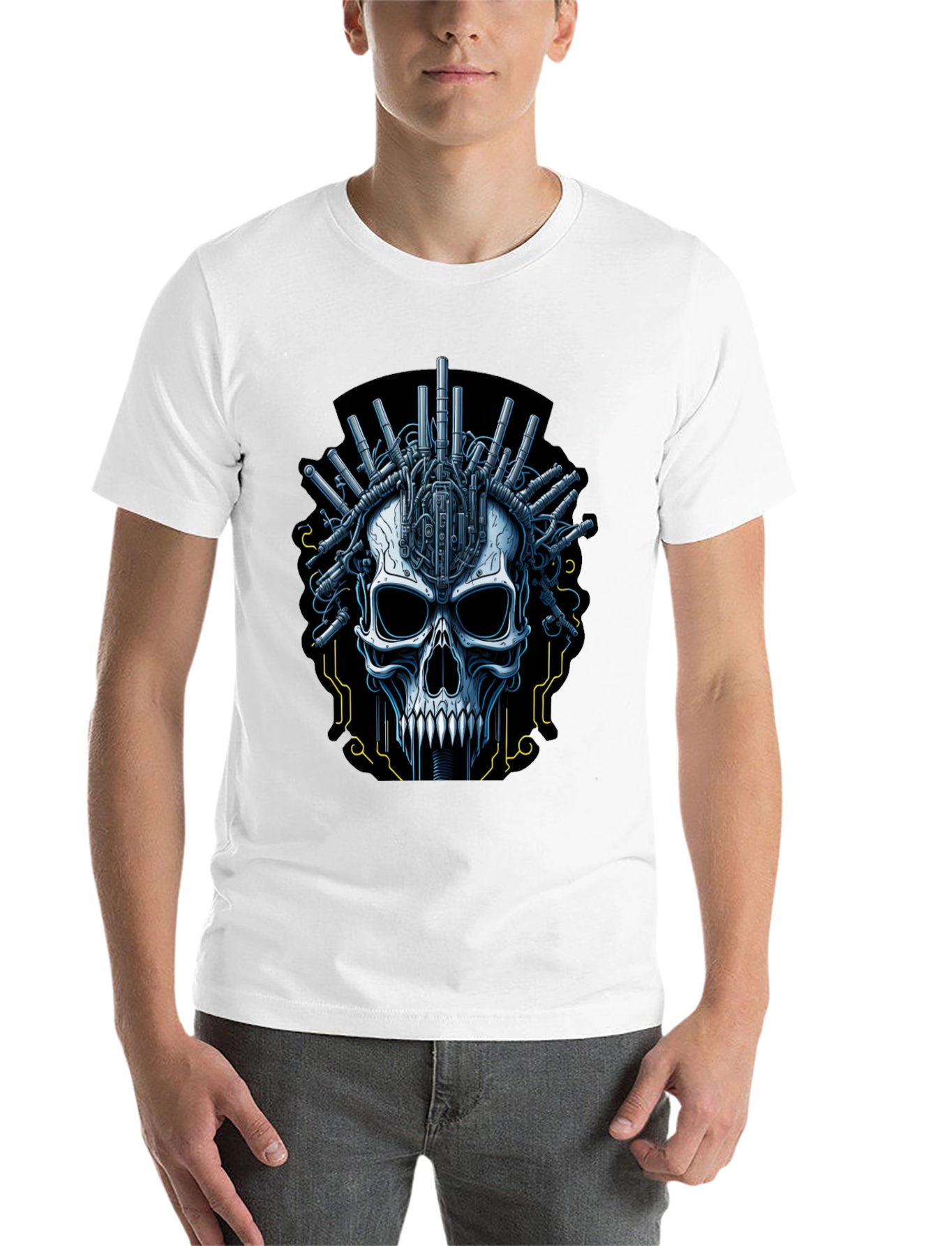 Black Cyberpunk Skull Graphic T-Shirt view 14