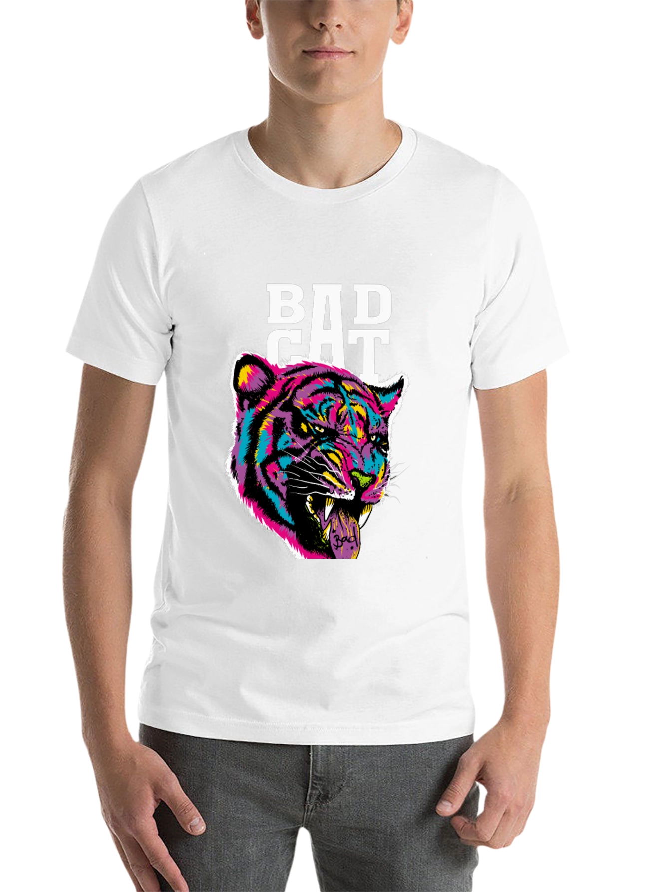 Black Bad Cat Graphic Print Tee - Black Cotton Blend view 14