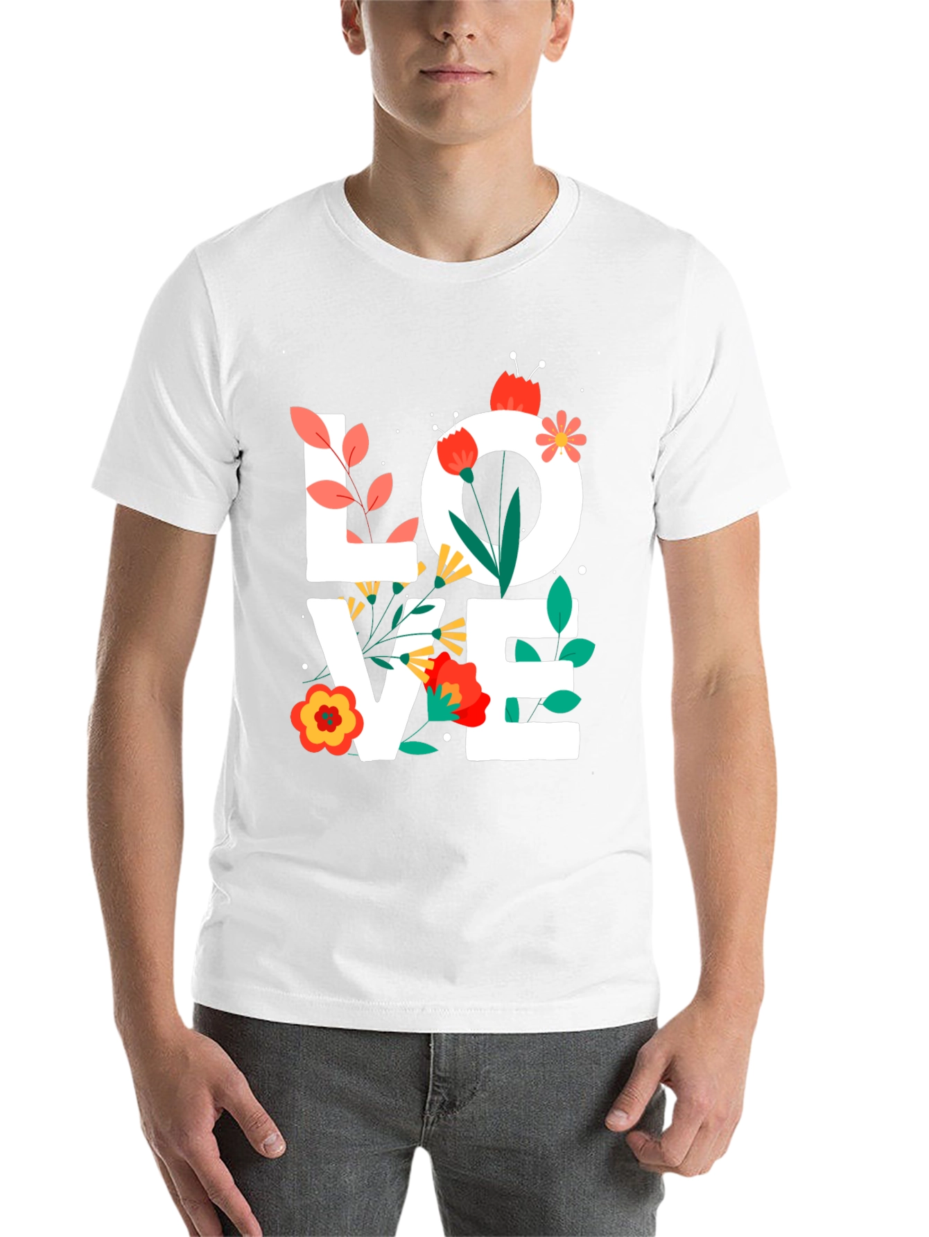 Black Floral LOVE Graphic Tee - Trendy Unisex Shirt view 14