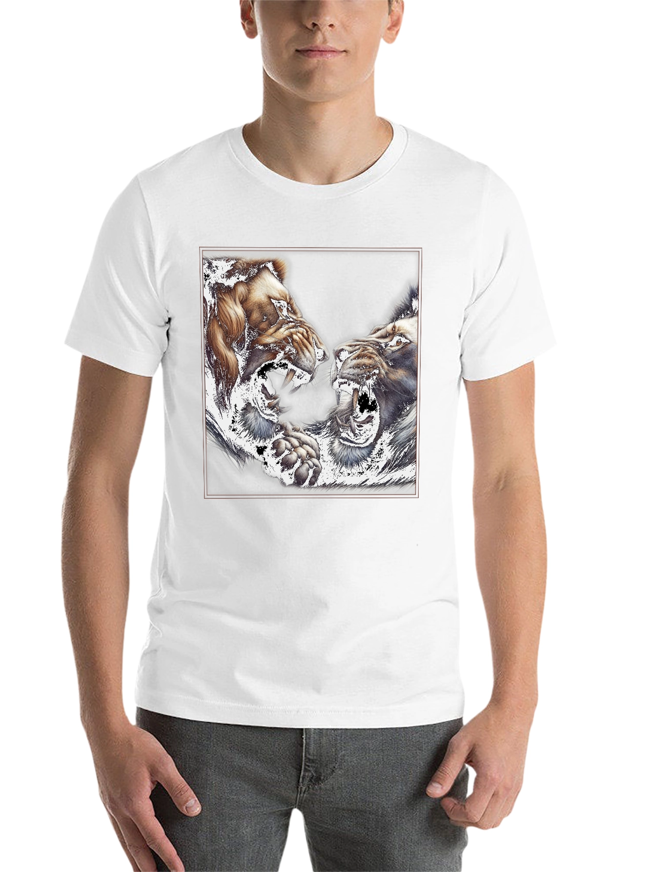 Black Roaring Lions Graphic Print Black T-Shirt view 14