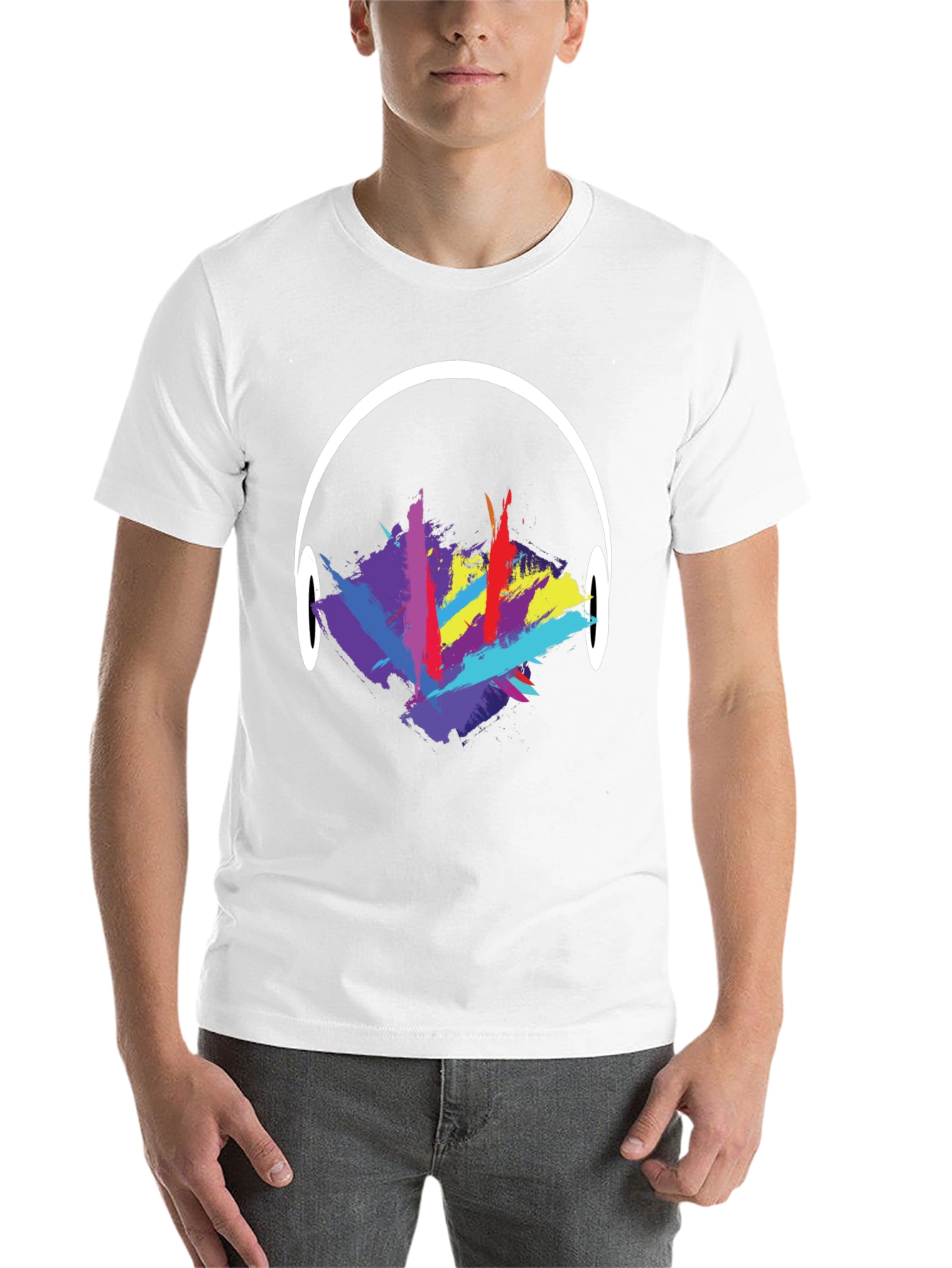 Black Abstract Headphones Graphic T-Shirt view 14