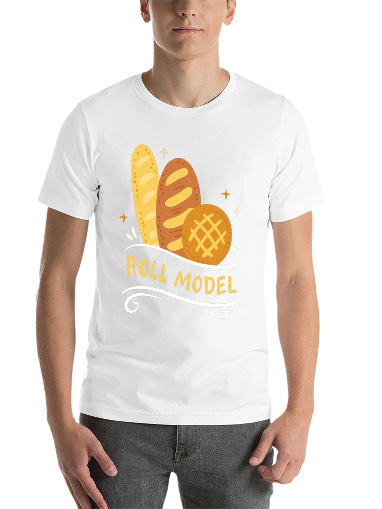 Black Roll Model Graphic T-Shirt - Funny Bread Pun Tee view 14