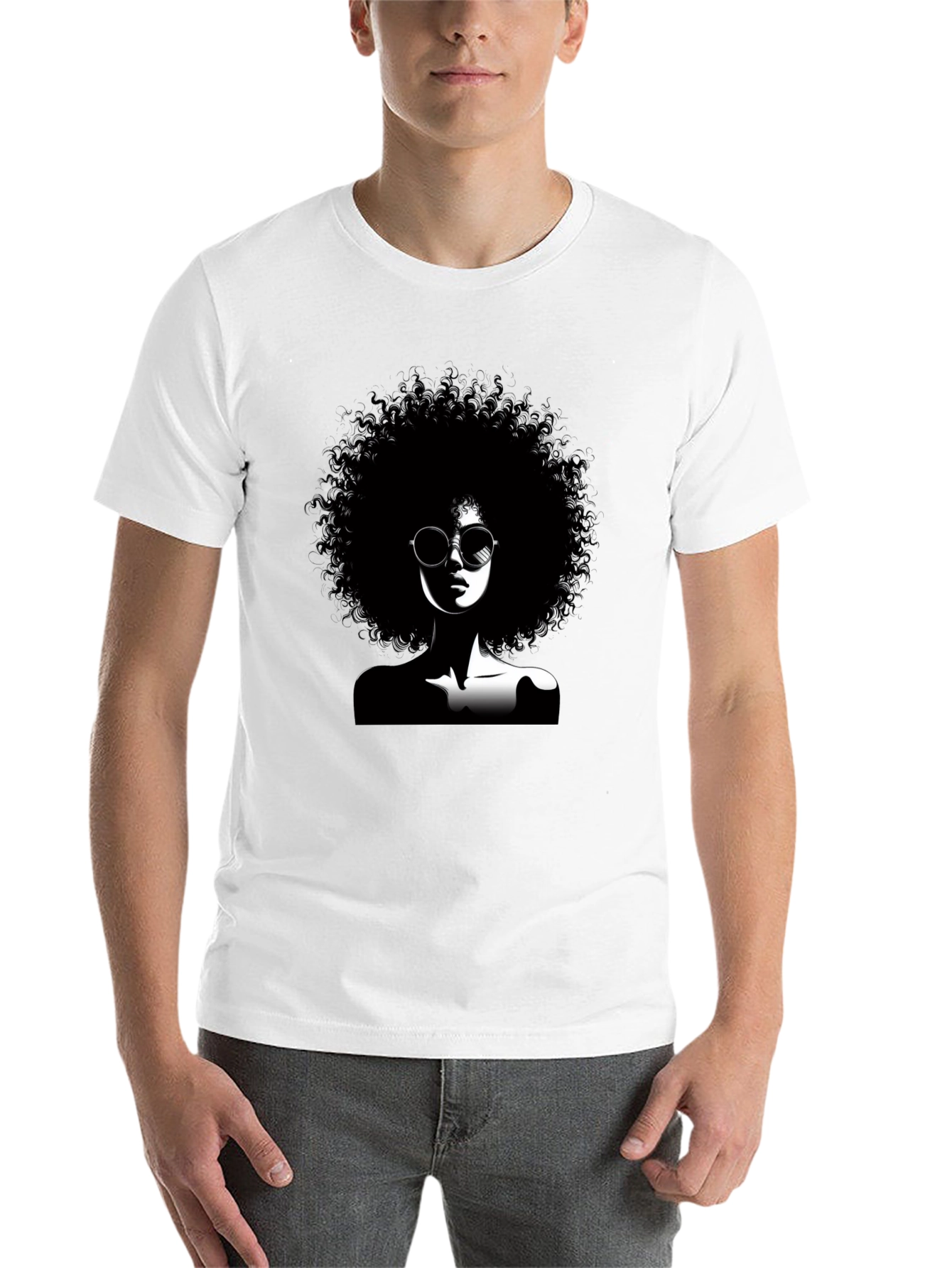 Black Afro Silhouette Graphic T-Shirt - Unisex Cotton Tee view 14
