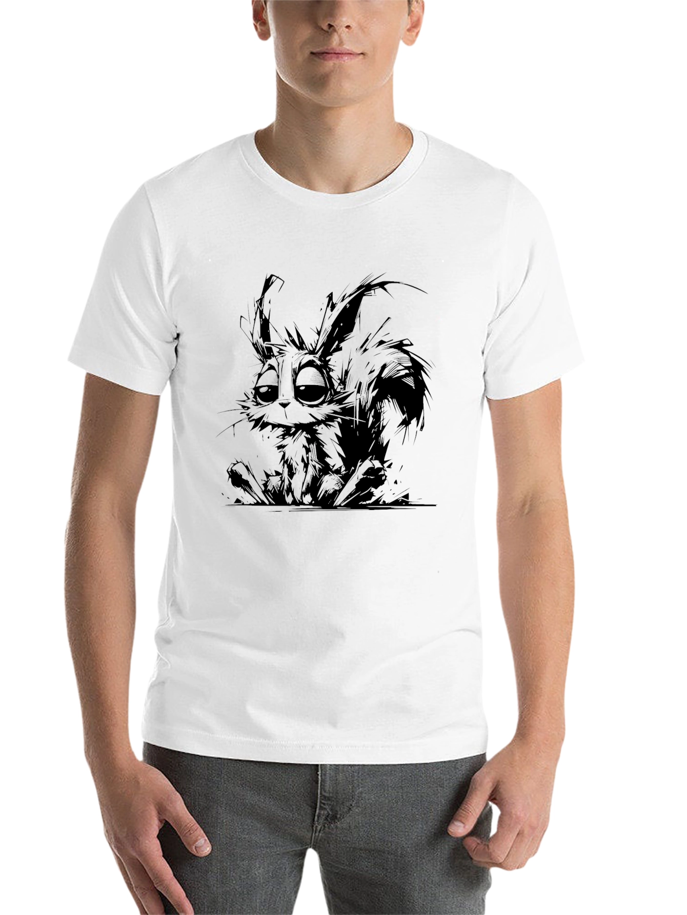 Black Graphic Print T-Shirt - Sad Bunny Design view 14