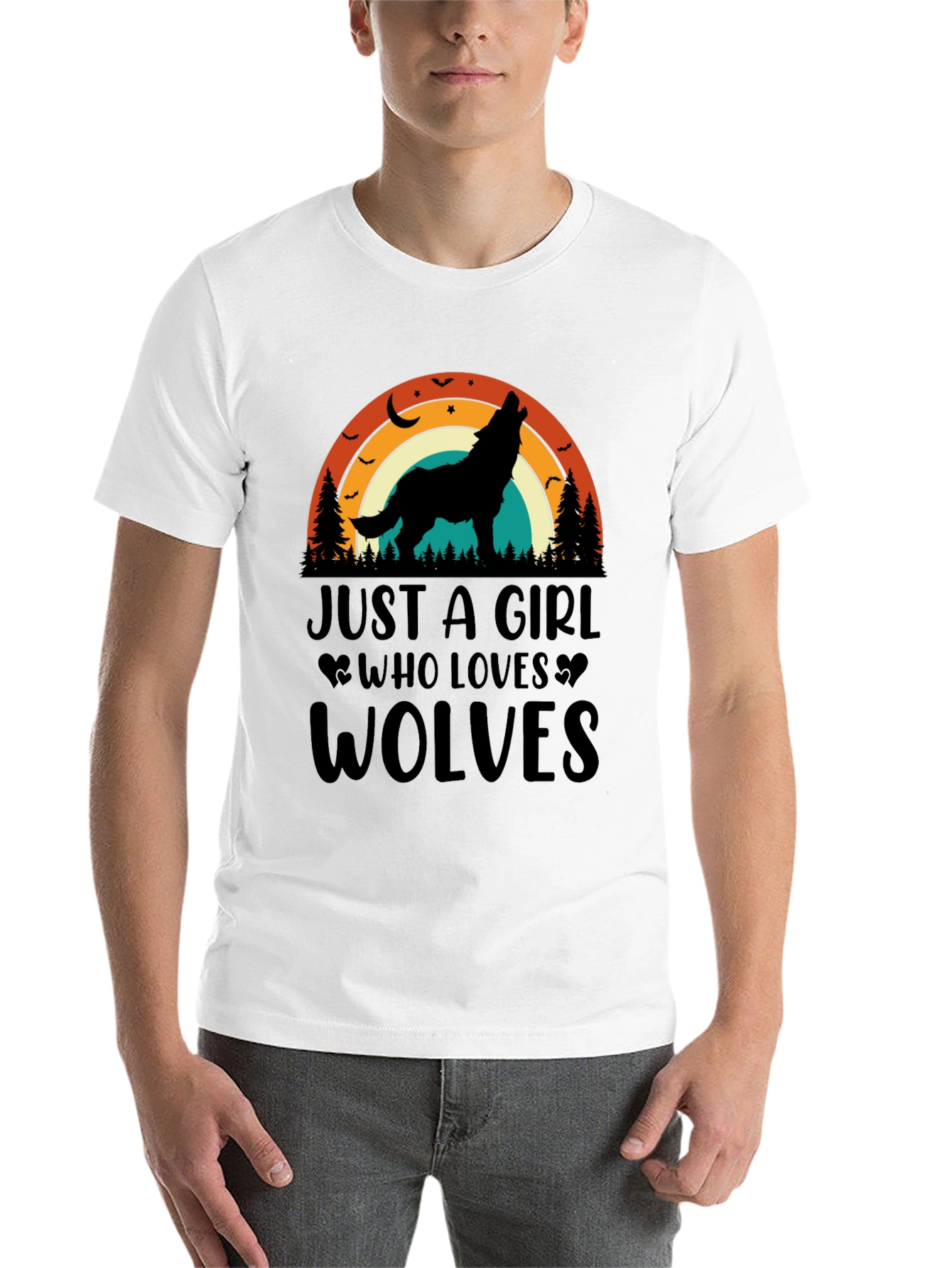 Black Wolf Lover Retro Graphic Tee view 14
