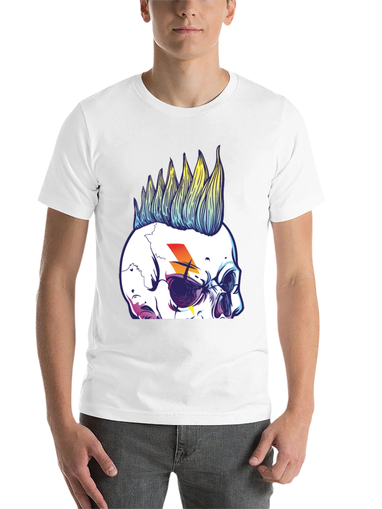 Skull Mohawk Graphic Tee - Men's Black Cotton T-Shirt - 14
