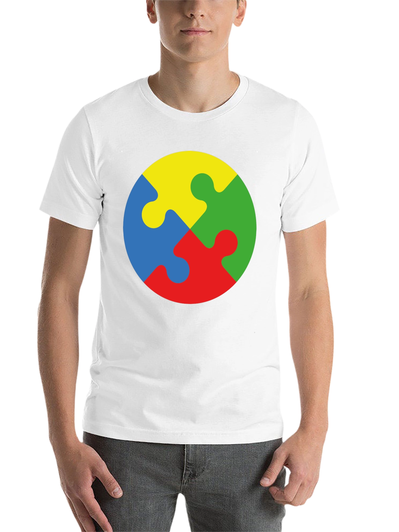 Black Autism Awareness Puzzle Piece Graphic T-Shirt view 14