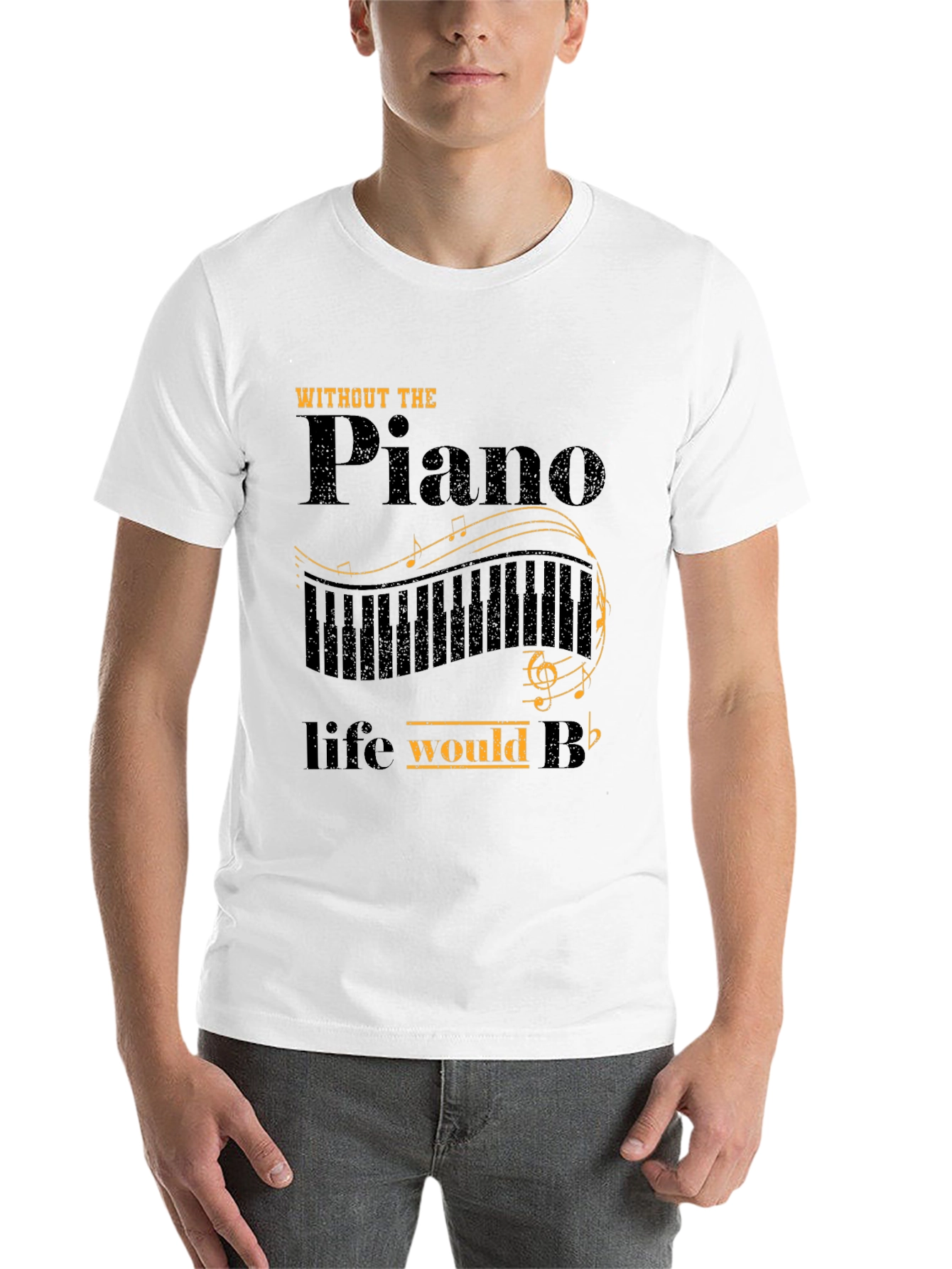 Black Piano Lover T-Shirt: Life Without Piano Would B Flat view 14