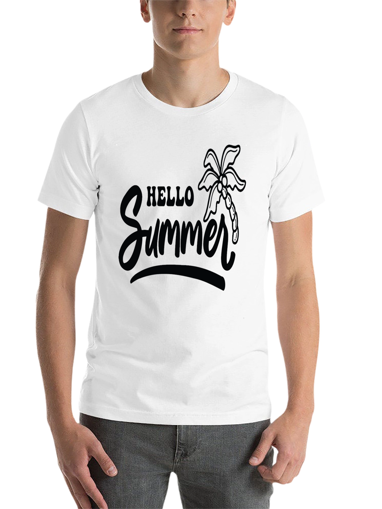 Black Hello Summer Black T-Shirt with Palm Tree view 14