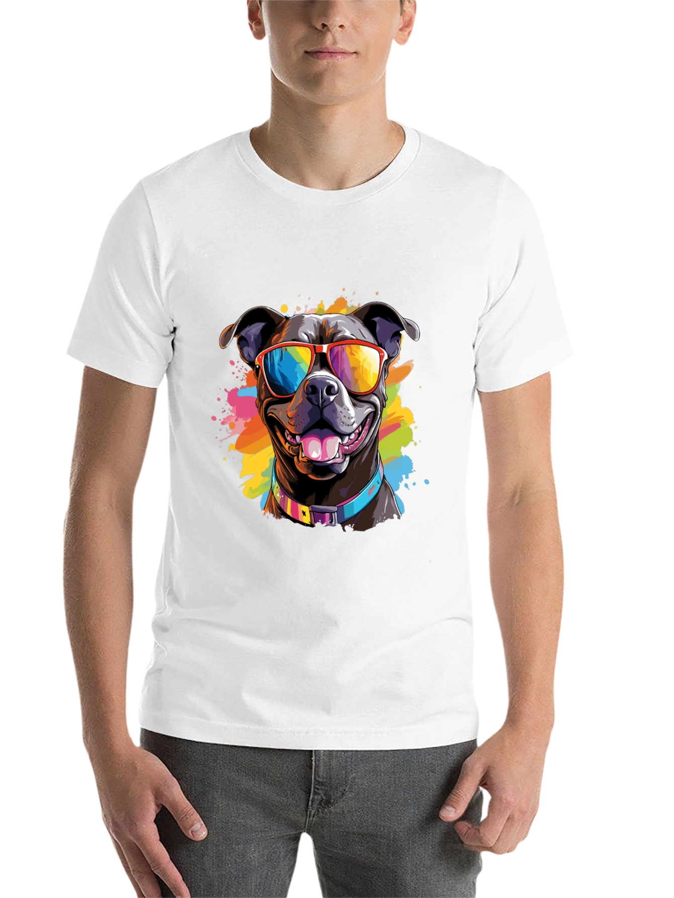 Black Cool Dog T-Shirt - Colorful Pitbull Sunglasses Tee view 14