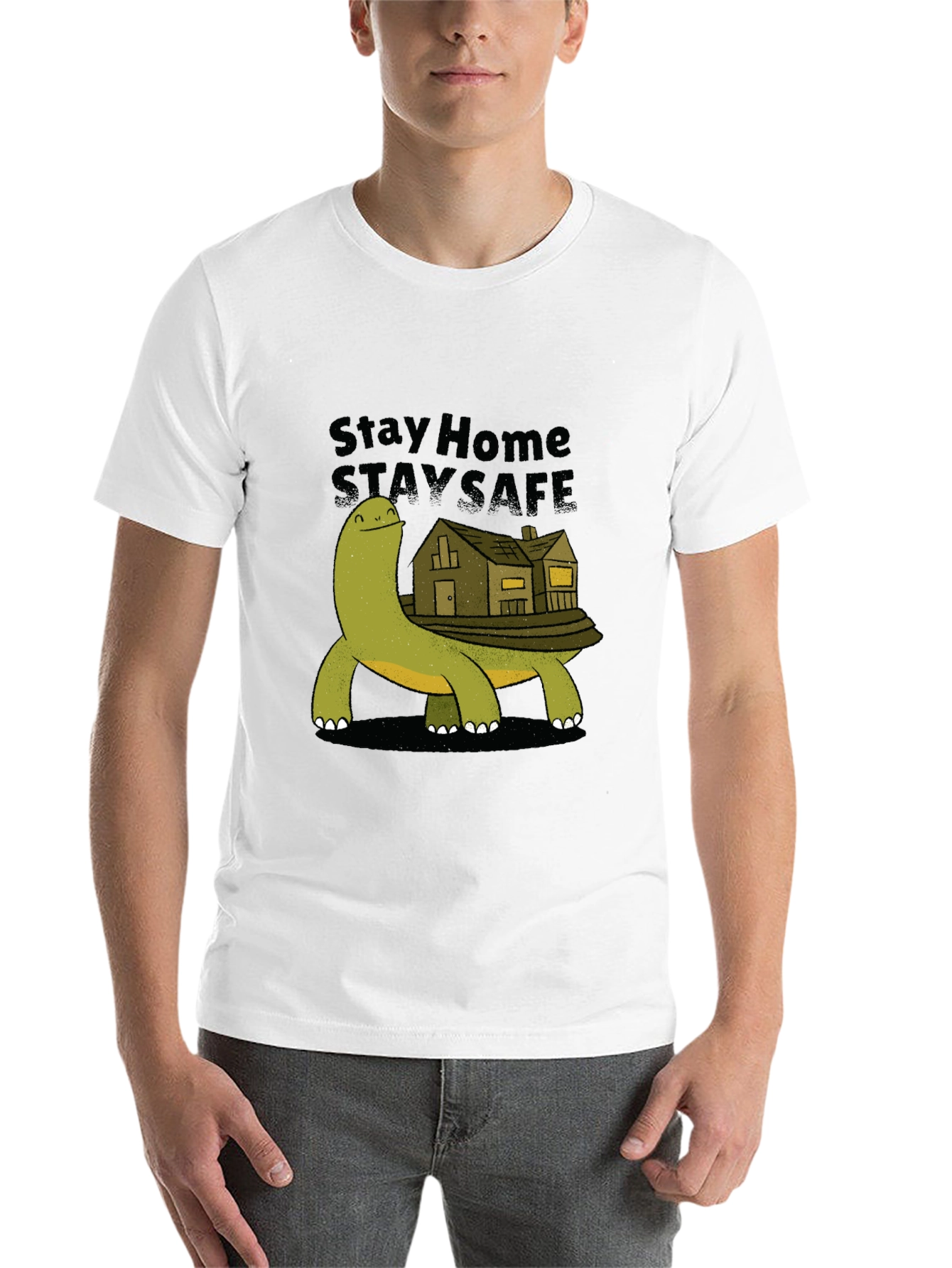 Black Stay Home Stay Safe Turtle House T-Shirt view 14