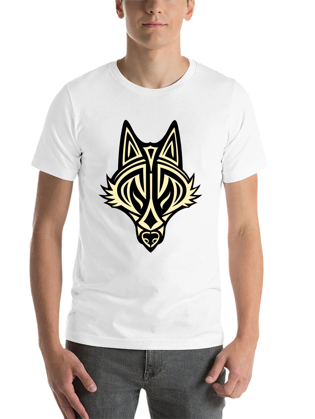 Black Tribal Wolf Graphic Black T-Shirt view 14