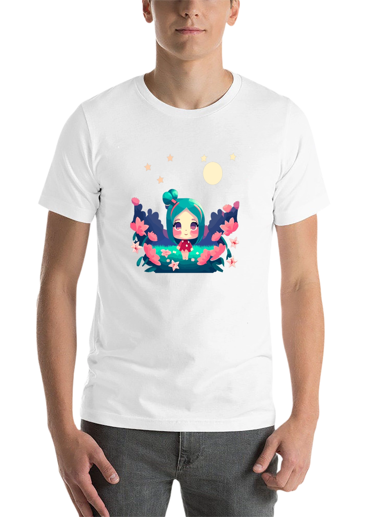 Black Cute Cartoon Fairy Graphic Tee - Black Unisex T-Shirt view 14