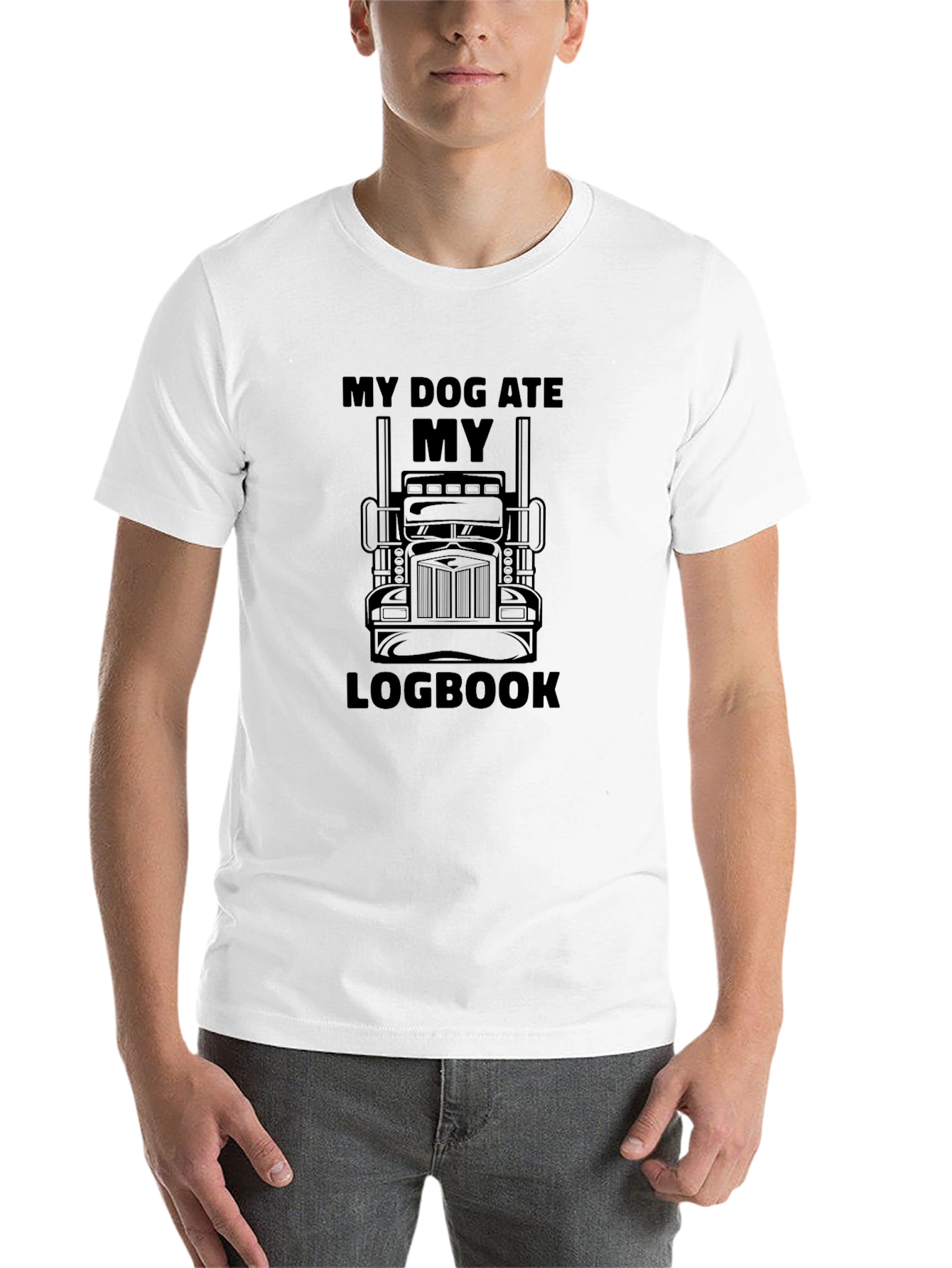 Black My Dog Ate My Logbook Trucker T-Shirt view 14