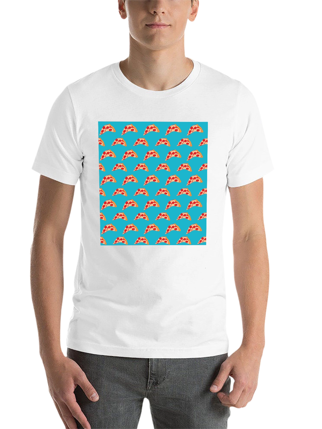 Black Pizza Slice Pattern T-Shirt - Fun Foodie Style view 14