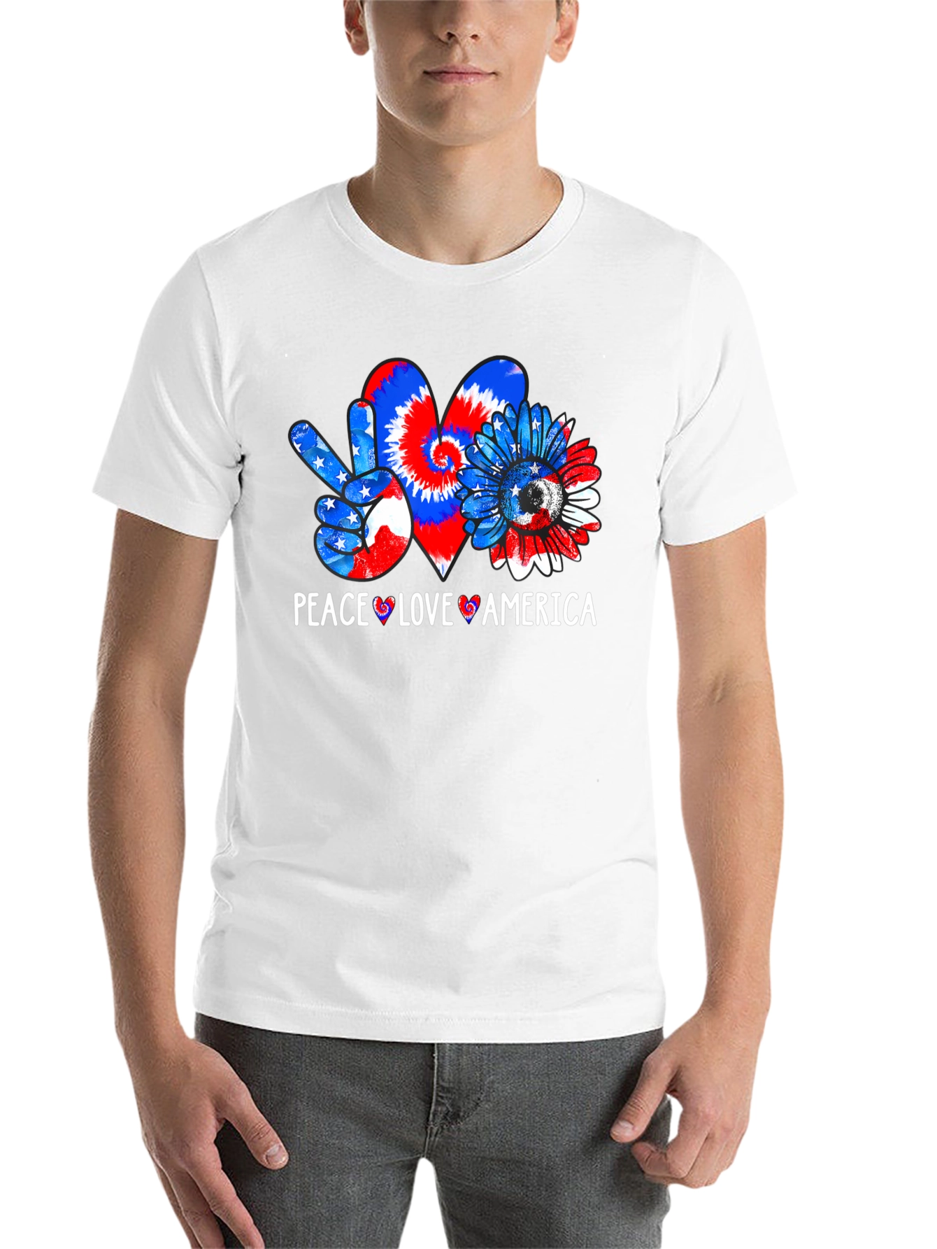 Black Patriotic Peace Love America T-Shirt view 14