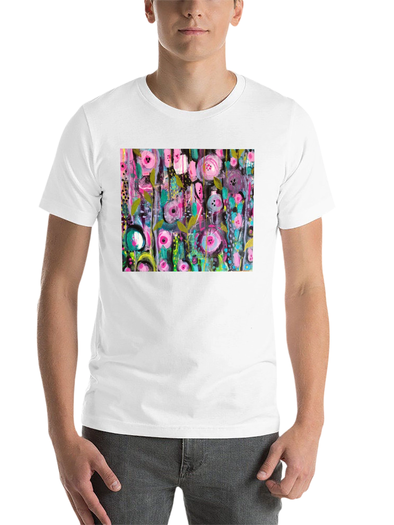 Black Abstract Floral Print Black T-Shirt view 14
