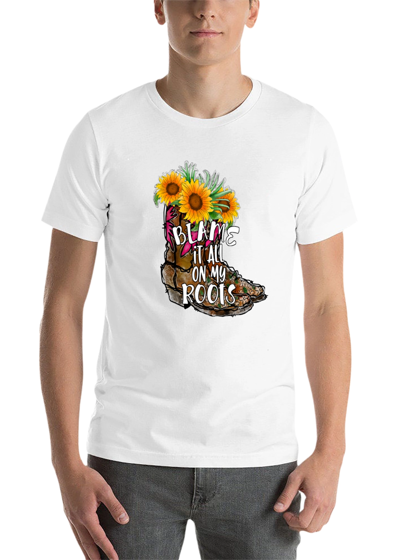 Black Blame It All On My Roots Sunflower Boot T-Shirt view 14