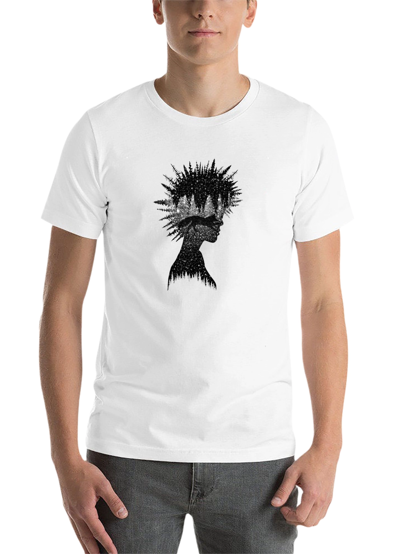 Black Nature Silhouette Graphic Tee - Black Cotton Blend view 14