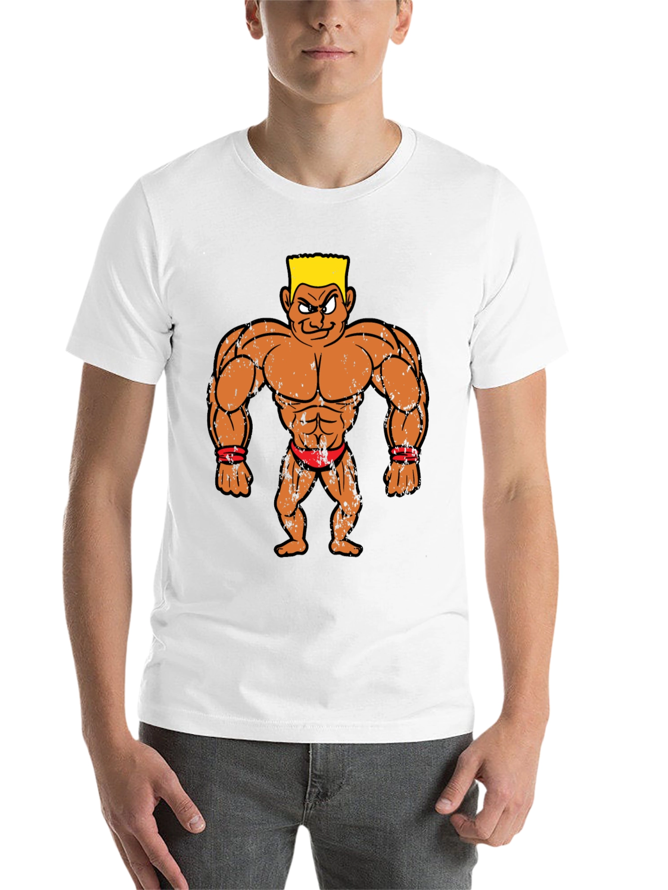 Black Cartoon Bodybuilder Graphic Tee - Black view 14