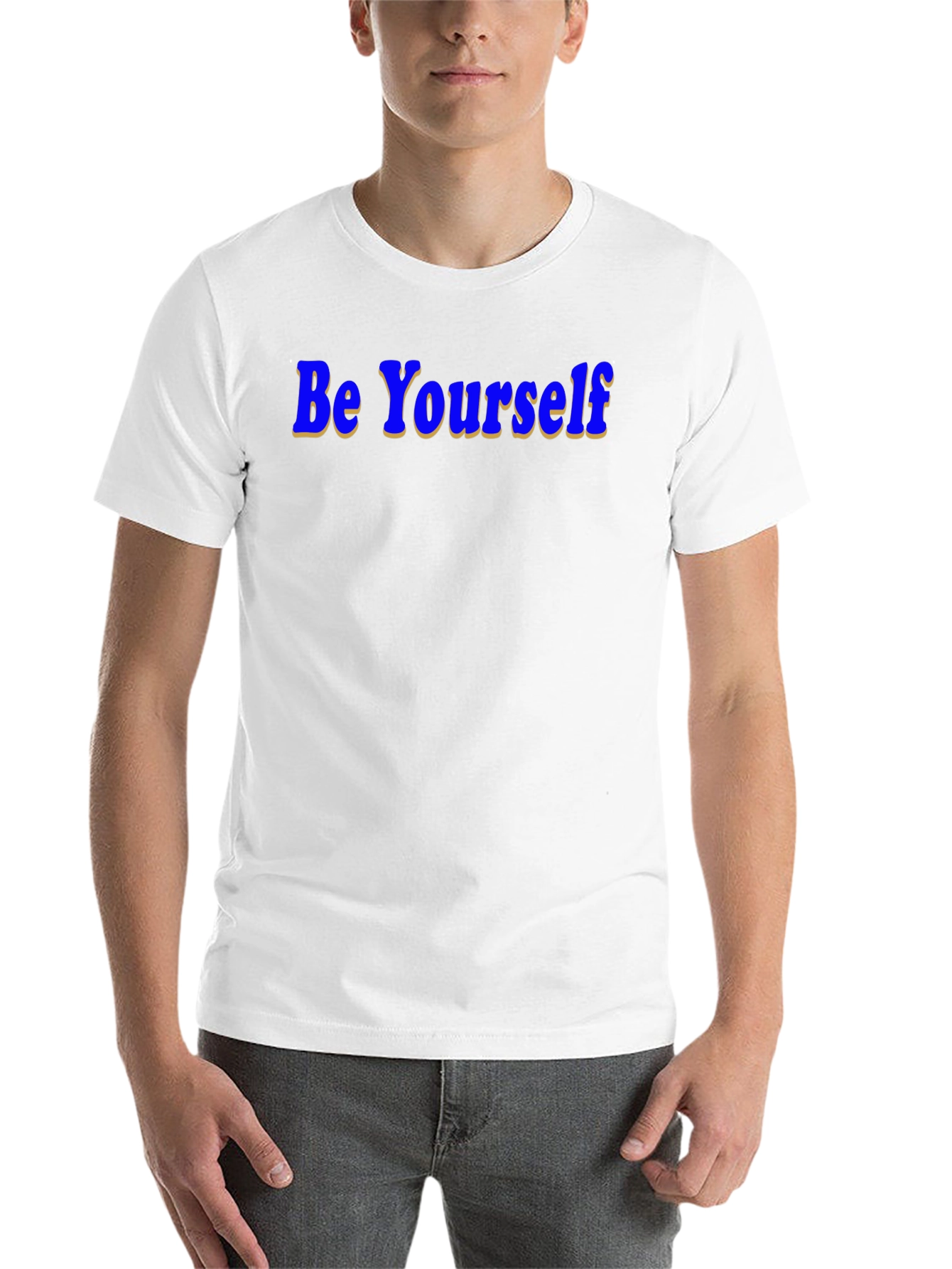Black Be Yourself T-Shirt - Blue Graphic Design on Black view 14
