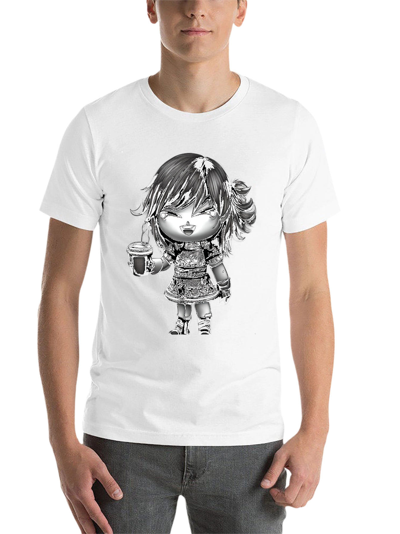 Black Anime Girl Coffee T-Shirt - Black Cotton Tee view 14