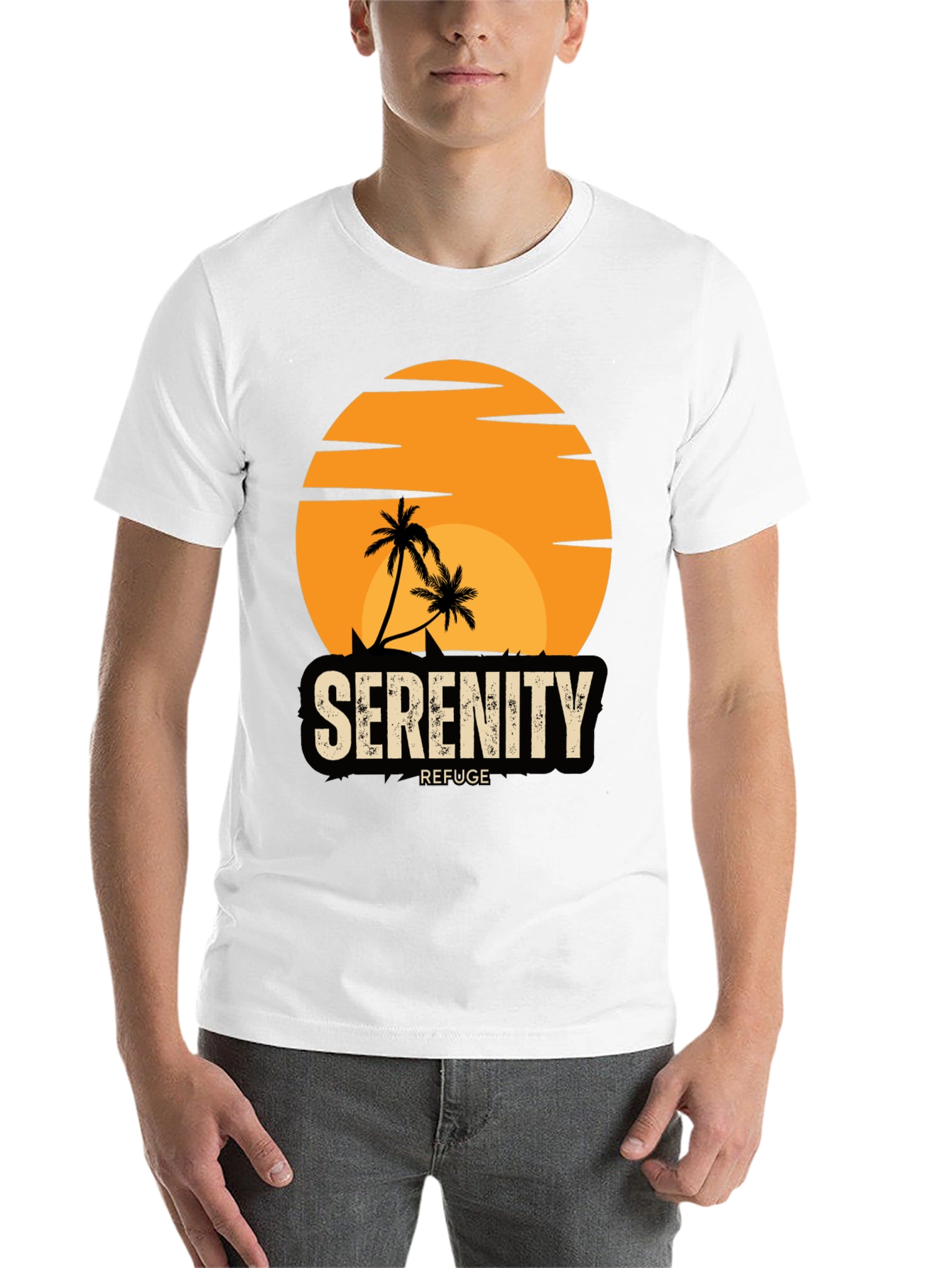 Black Serenity Refuge T-Shirt - Tropical Palm Tree Sunset Tee view 14