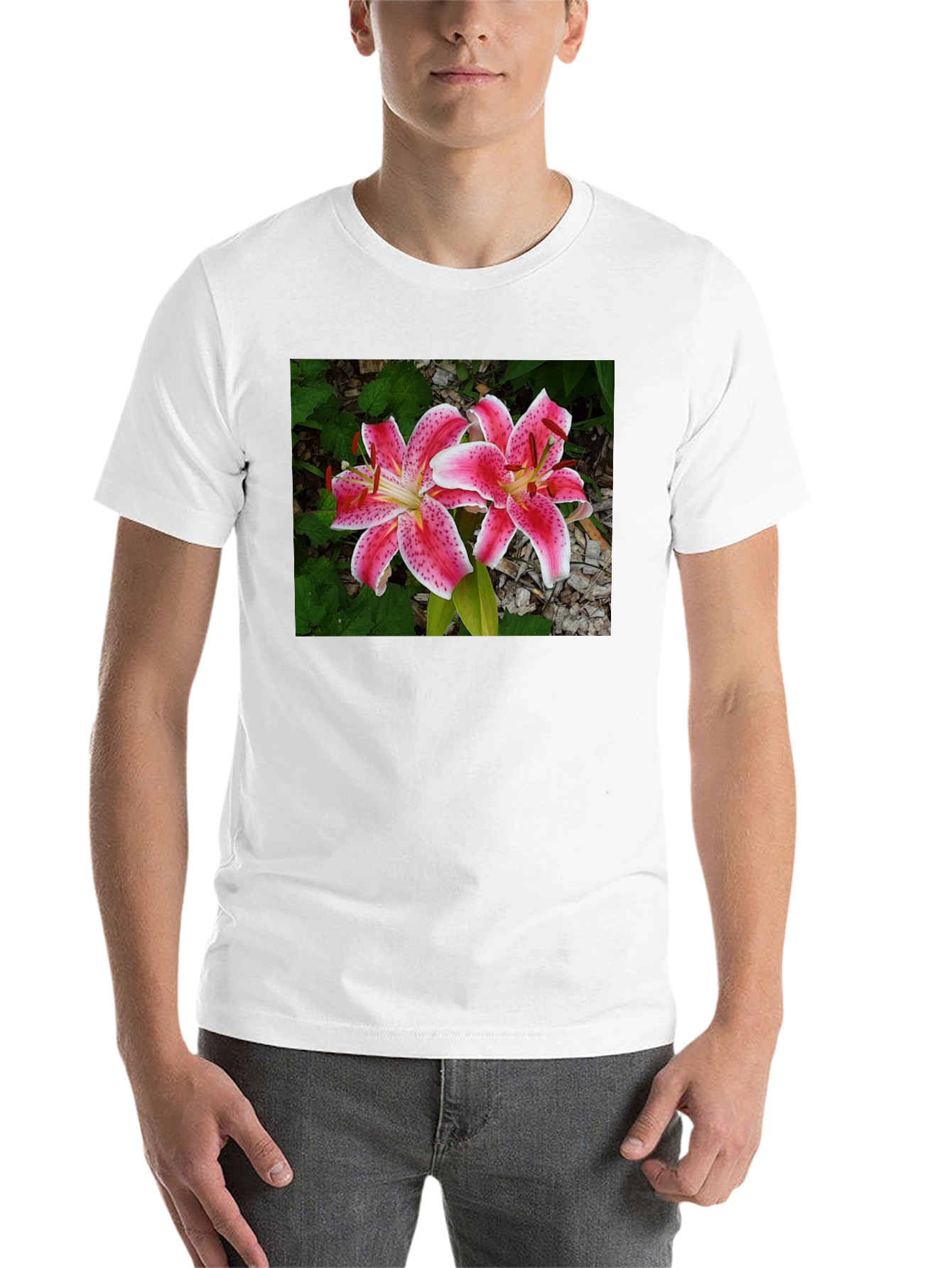 Black Floral Lily Print Black T-Shirt view 14