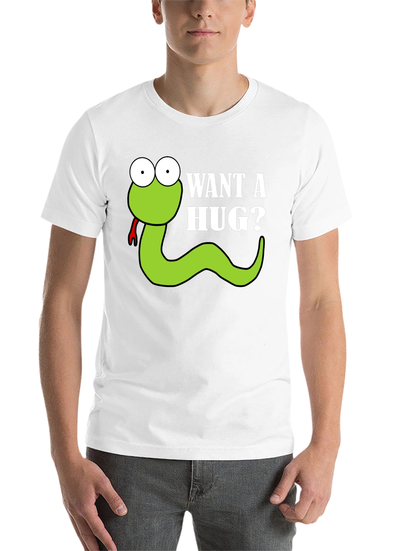 Black Want a Hug? Funny Snake Cartoon Graphic T-Shirt view 14