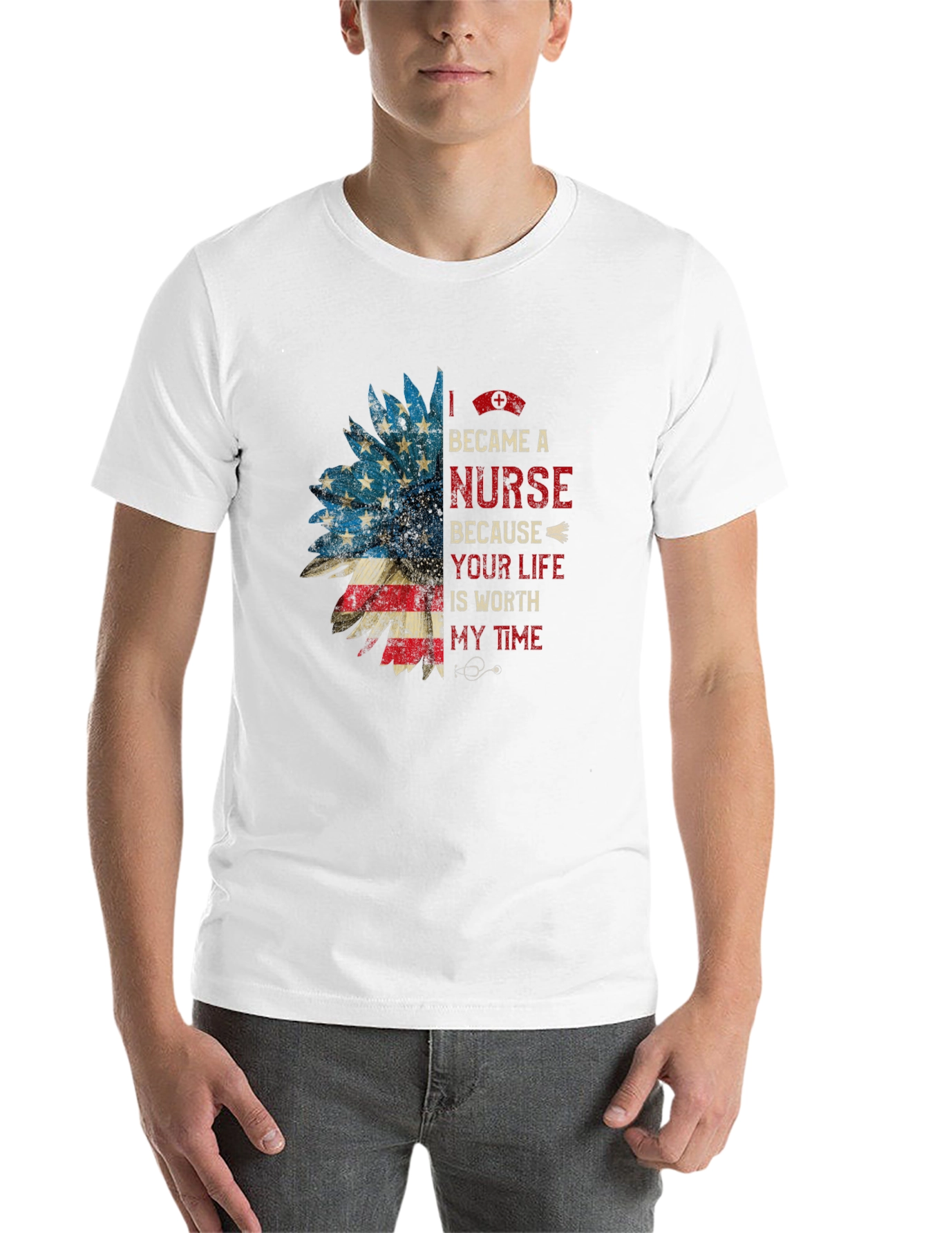Black Nurse Sunflower T-Shirt Patriotic view 14