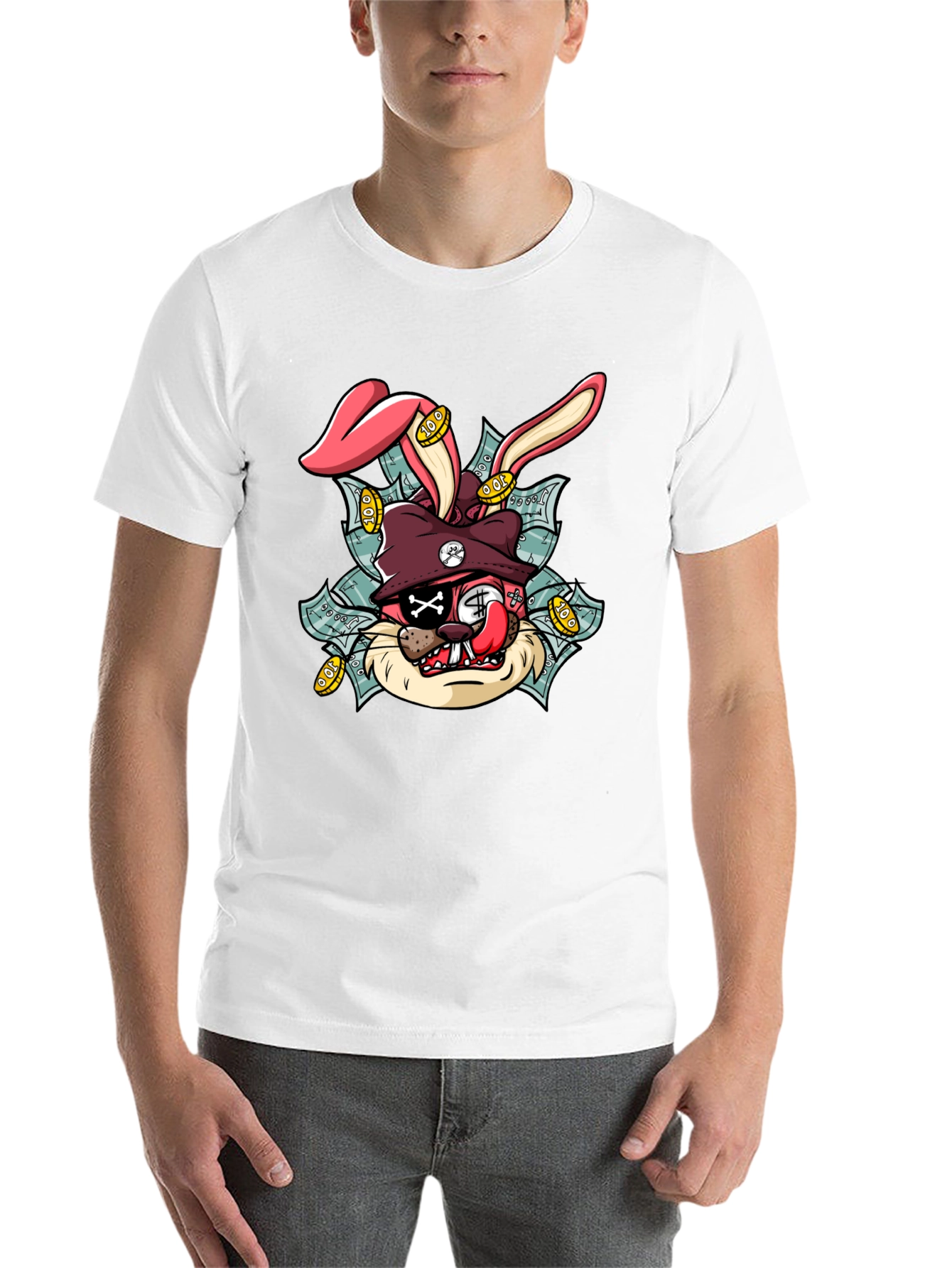 Black Cartoon Rabbit Graphic Black Tee view 14