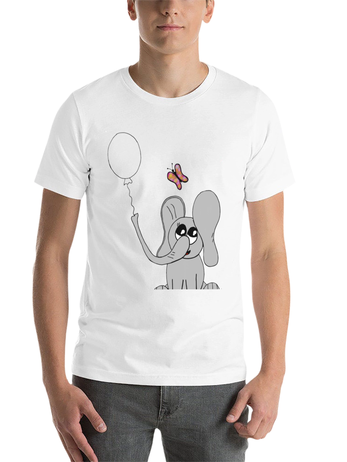 Black Cute Elephant Graphic Tee - Balloon & Butterfly Design view 14