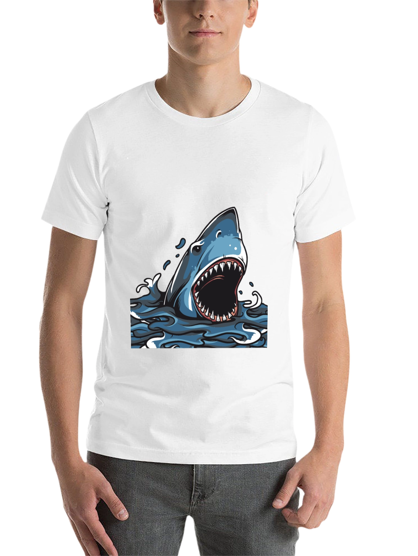 Black Shark Graphic Print Crew Neck T-Shirt view 14